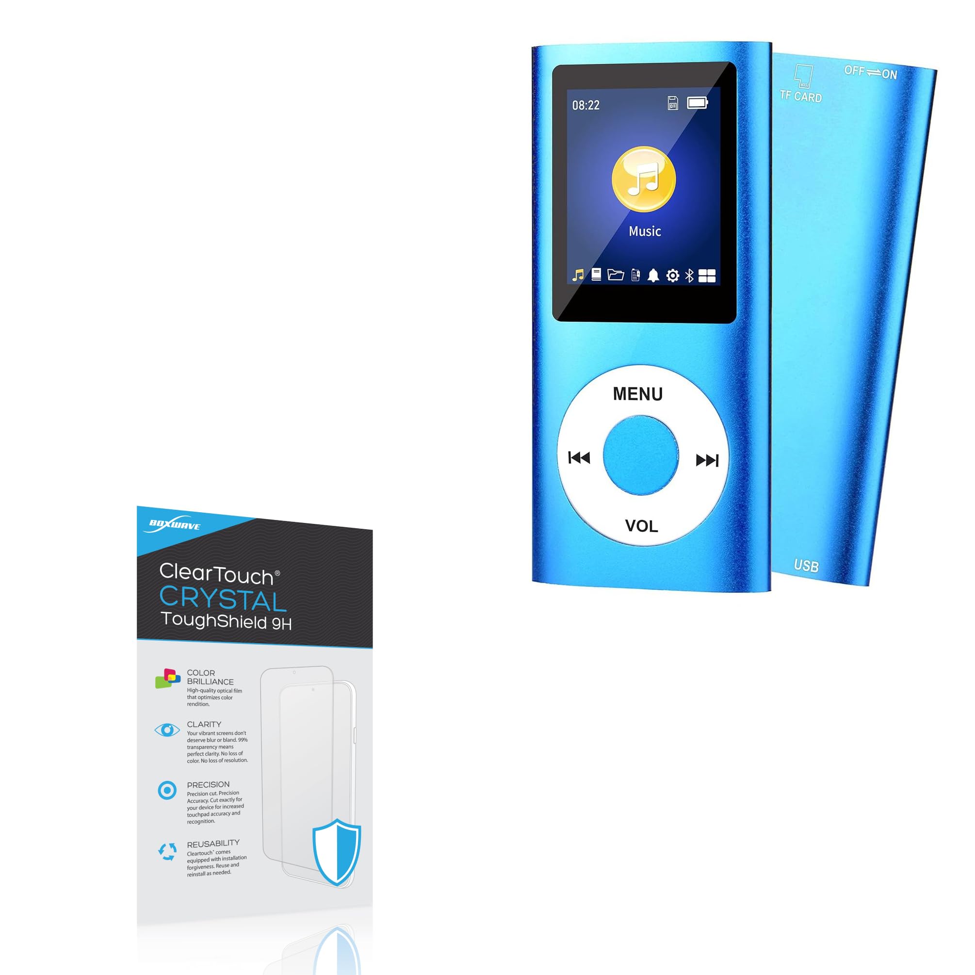 BoxWave Screen Protector Compatible with Gracioso Mp3 Player (1.8 in) - ClearTouch Crystal ToughShield 9H (2-Pack), Clear 9H Tough Flexible Film Screen Protector