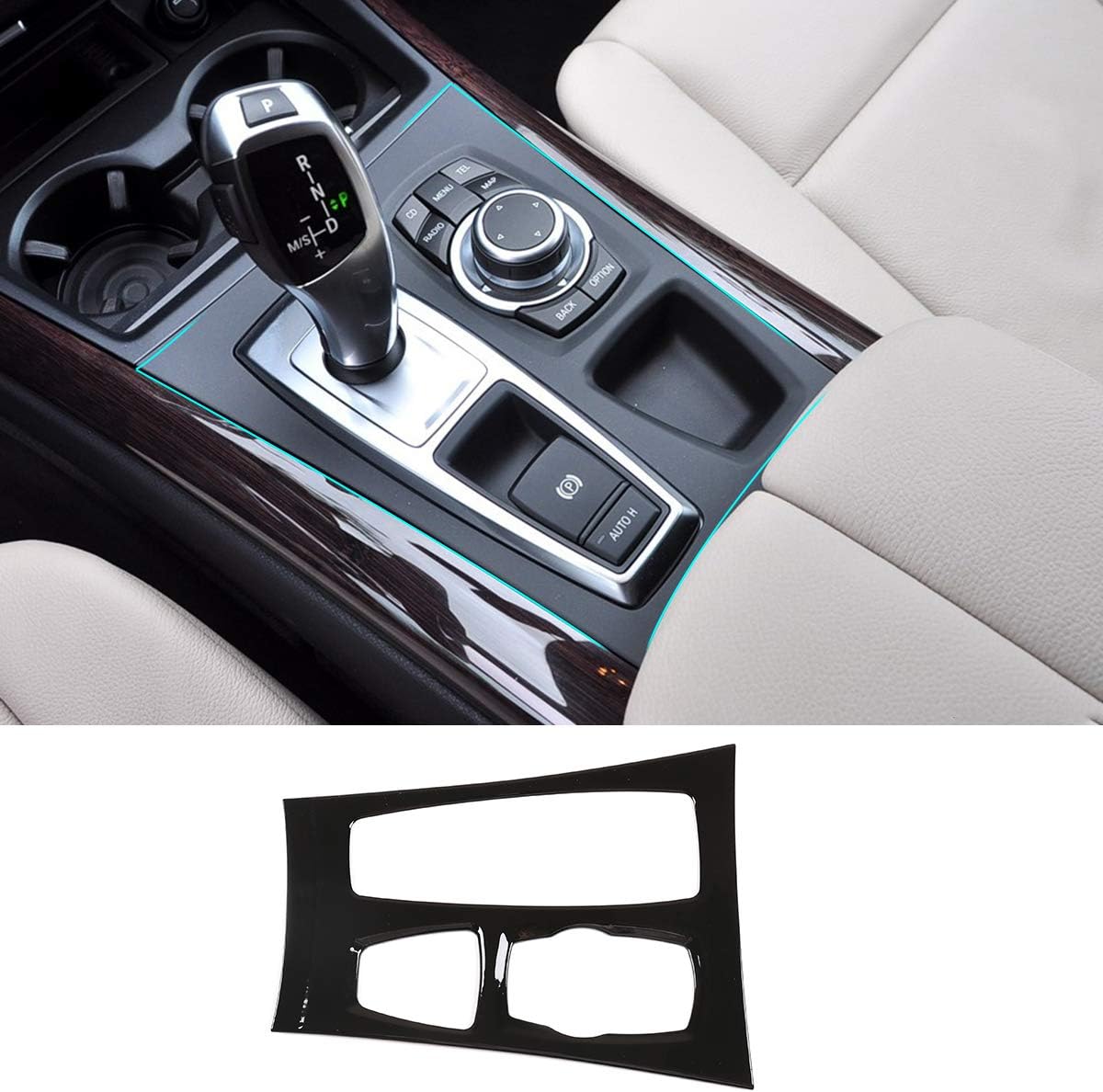 ABS Plastic Car Center Console Gear Shift Panel Cover Frame Trim Accessories for BMW X5 X6 E70 E71 2008-2013,Left Hand Drive (Black)