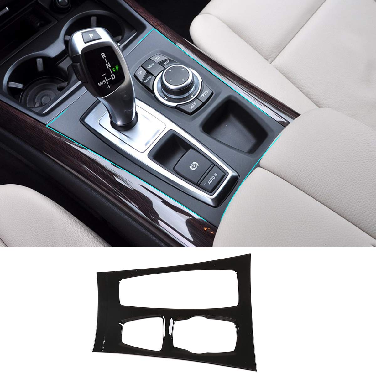 ABS Plastic Car Center Console Gear Shift Panel Cover Frame Trim Accessories for BMW X5 X6 E70 E71 2008-2013,Left Hand Drive (Black)