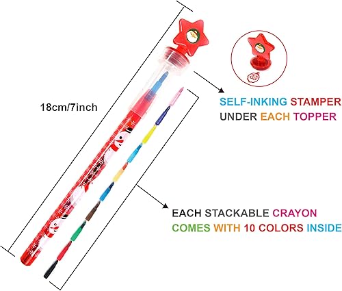 Miniatura 5 de TINYMILLS 24 unidades de crayones apilables 2 en 1 para Navidad con sellador extra, recuerdos de fiesta para niños, rellenos de bolsas de golosinas,