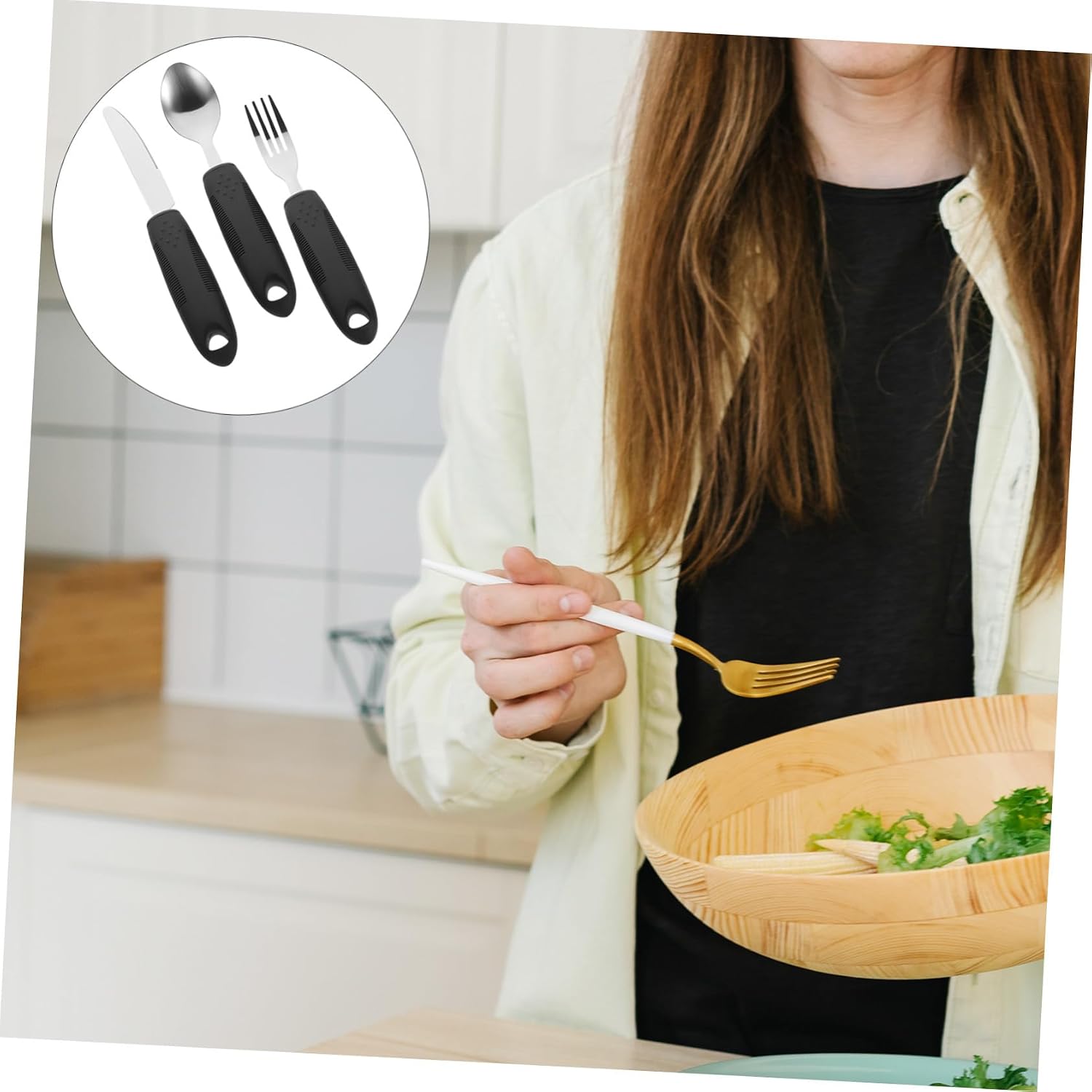 Adaptive Utensils Anti-Tremor Non-Slip Tableware for Elderly Arthritis Hand Tremble Aid Lightweight Stainless Steel Plastic Handle