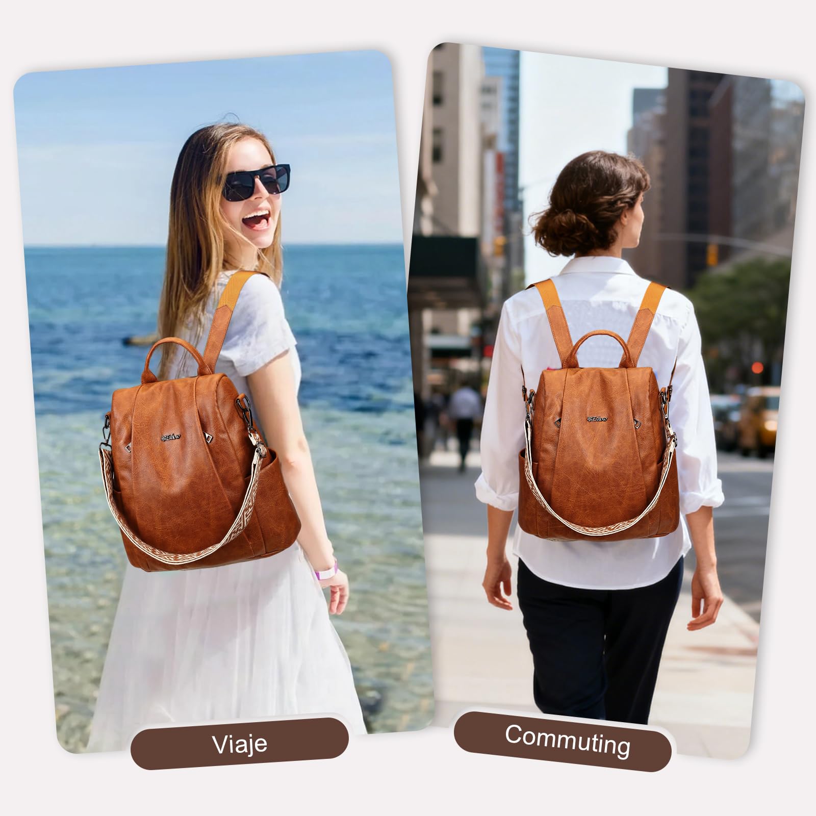 Eshow Mochila Antirrobo Mujer con Neceser Pequeño, Bolso Impermeable de Cuero PU, se Puede como Bandolera o de Mano para Trabajo Viaje Universidad Escuela y Compras