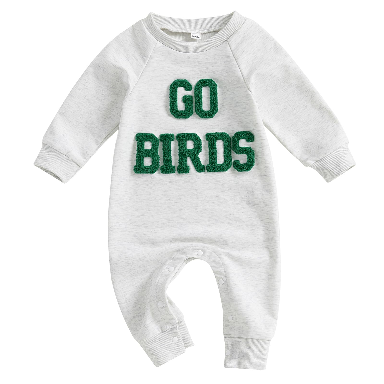 Newborn Baby Boy Girl Football Outfit Go Birds Embroidery Romper Long Sleeve One Piece Jumpsuit Fall Winter Clothes (Gray, 3-6 Months)