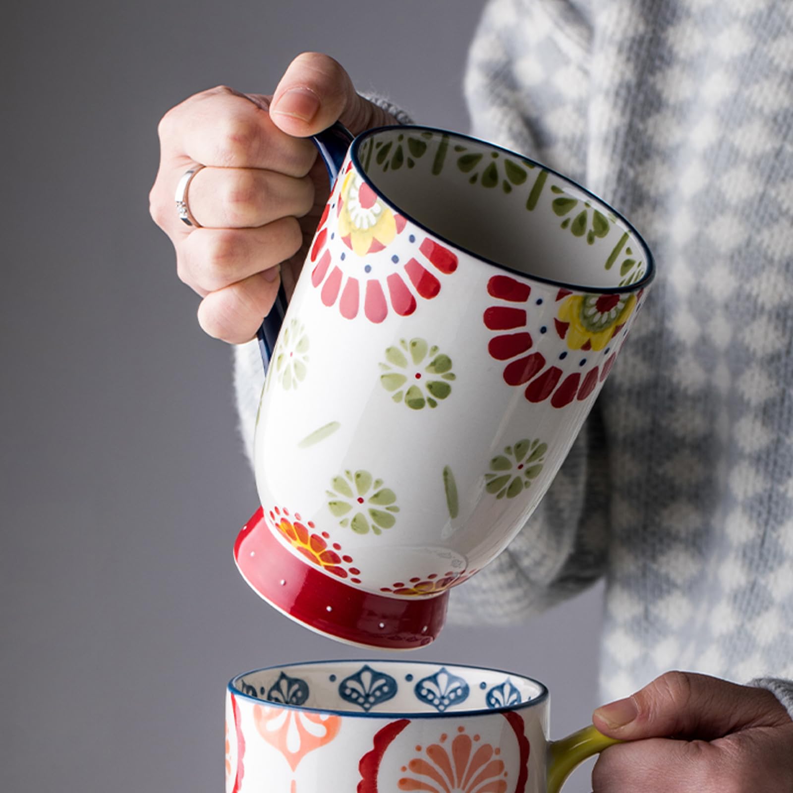 Kubek do kawy - wysoki porcelanowy kubek do kawy z uchwytem, duży kubek ceramiczny o pojemności 500 ml, duża filiżanka do herbaty z łyżeczką pokrywka kubka do biura i domu