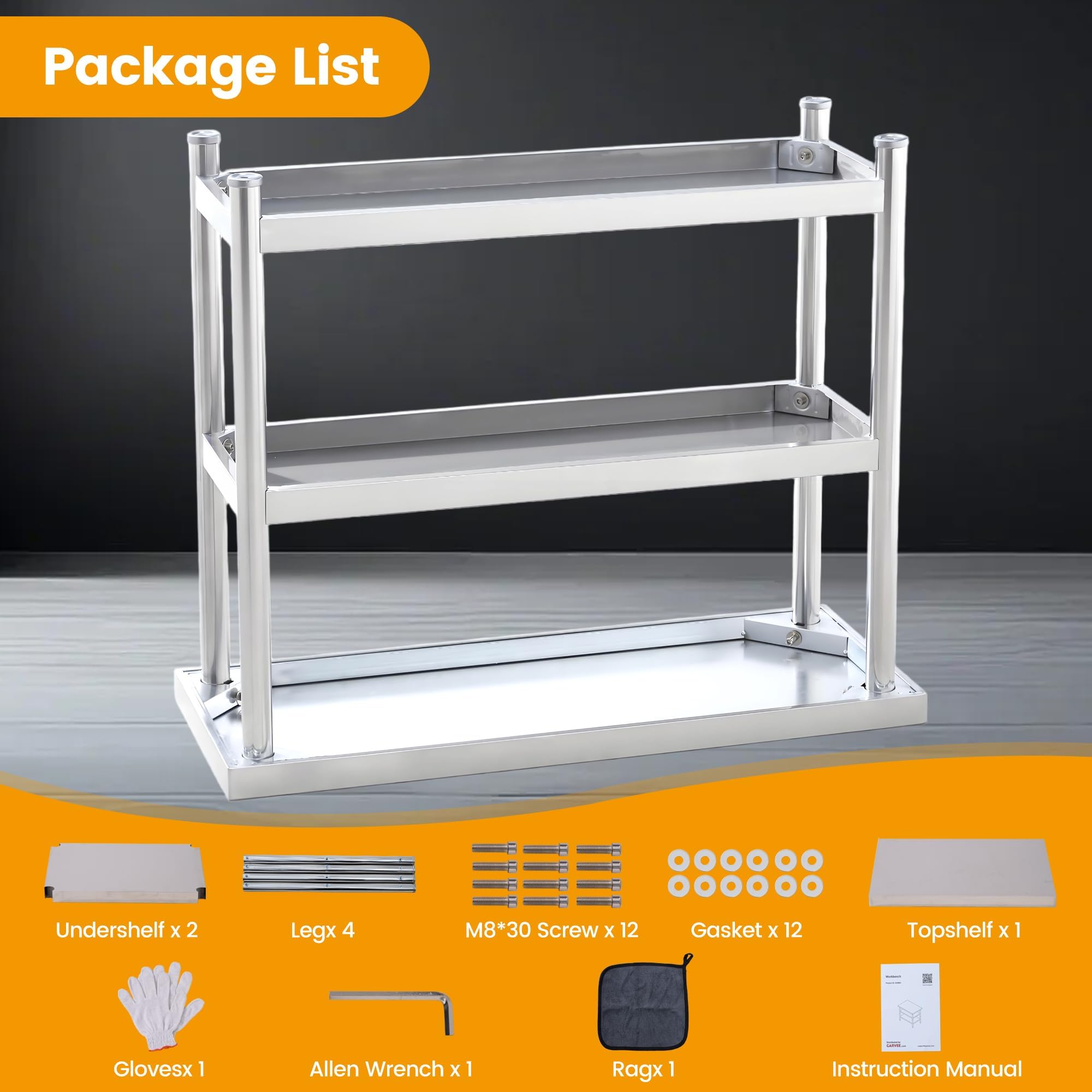 Garvee Arbeitstisch Edelstahl 91x 36 x 86 cm, 3 Ebenen Küchentisch Zubereitungstisch, 920 kg Tragkraft, Mit 4 Rädern, Edelstahltisch Für Gewerbliche Restaurants Outdoor Küche
