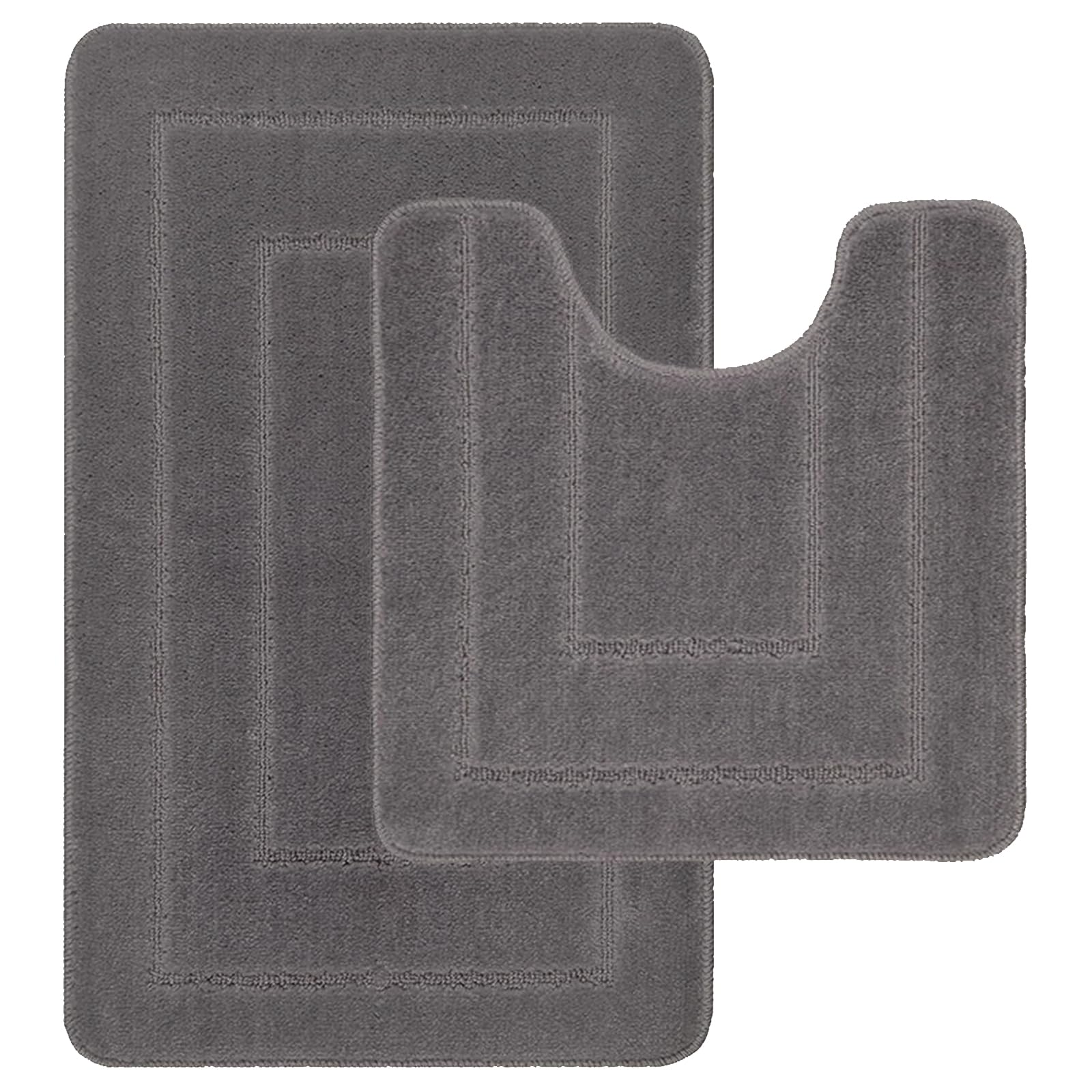 LSC Non Slip Bath Mat 2 Piece Ichra Extra Soft Water Absorbent Bathroom Mats 100% Polypropylene Pedestal Bath Rug Shower Bath Mat Bathroom Rug for Toilet (CHARCOAL)