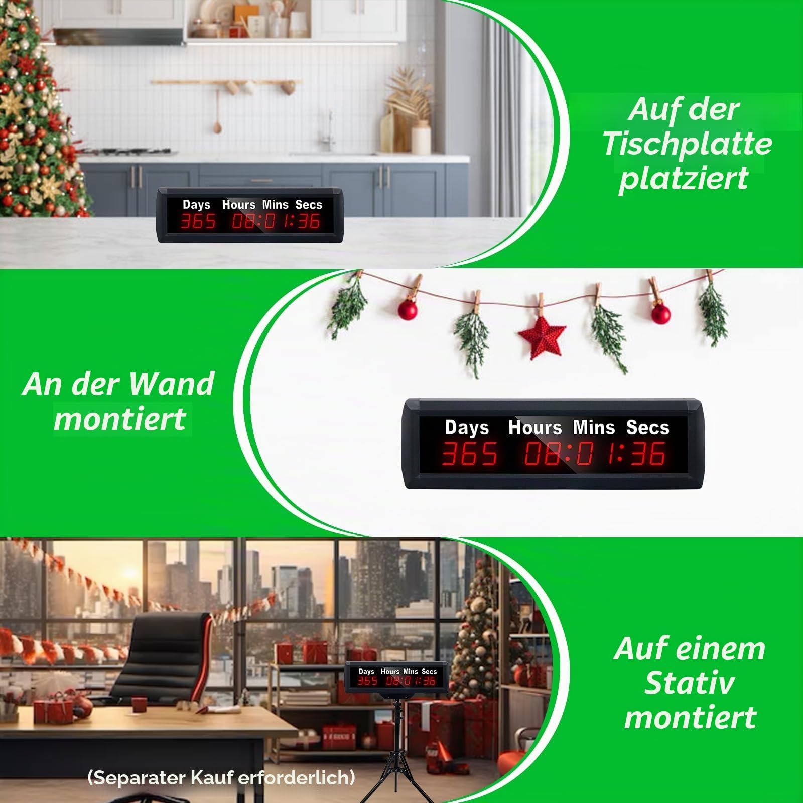 YZ Großer 999-Tage-Countdown-Timer, Digitale Countdown-Uhr mit Fernbedienung, 12/24H Echtzeit, Ereignis-Countdown-Uhr, Countdown-Kalender für Ruhestand, Hochzeit, Urlaub, Geburtstag, neues Baby