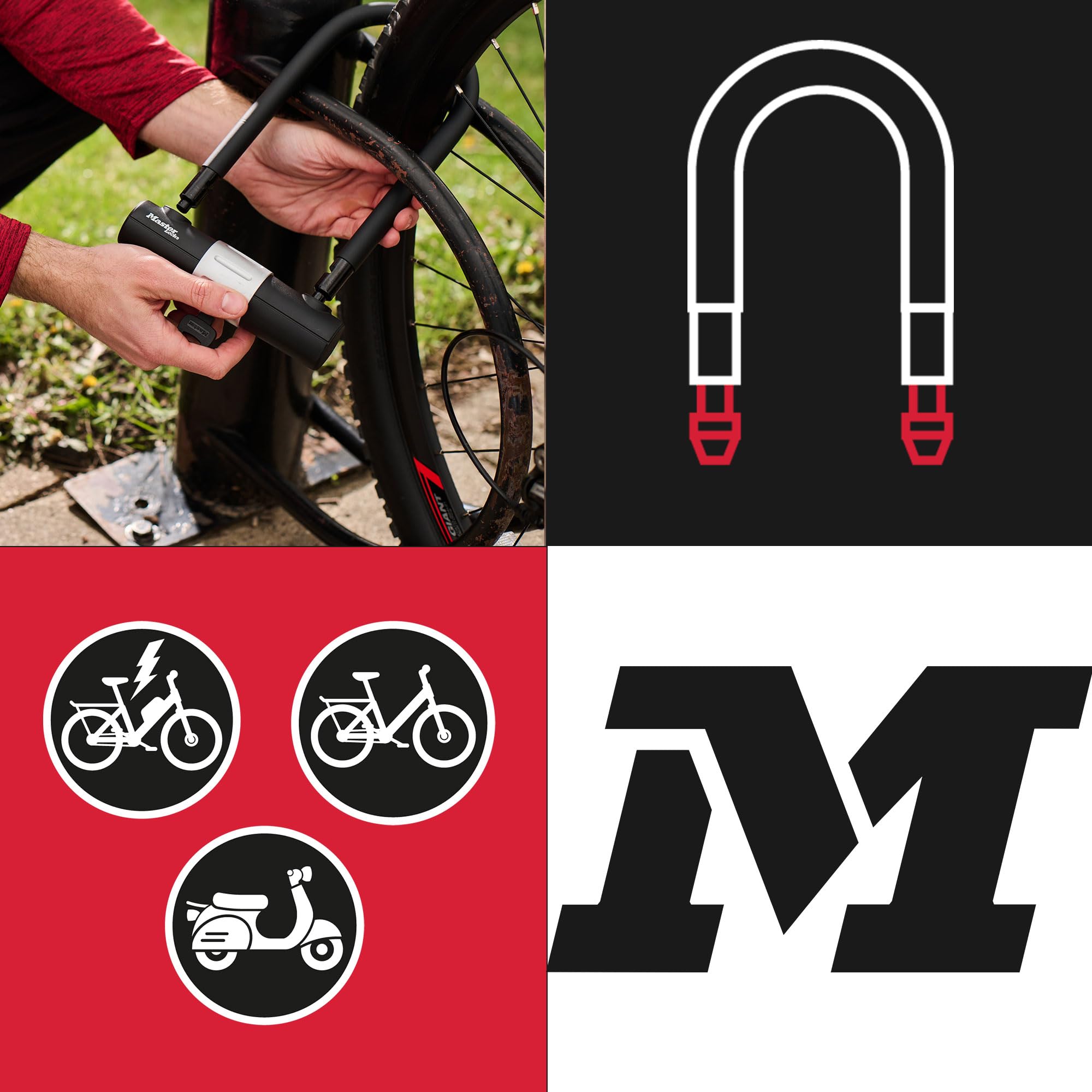 Master Lock 8377EURDPRO Antivol U moto homologué SRA assurance, support de montage universel à clé, antivol pour vélo certifié - Art4, Sold Secure Diamond, SRA assurance
