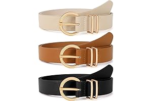 VONMELLI 3 Pack Genuine Leather Belts for Women - Dressy Gold Buckles...