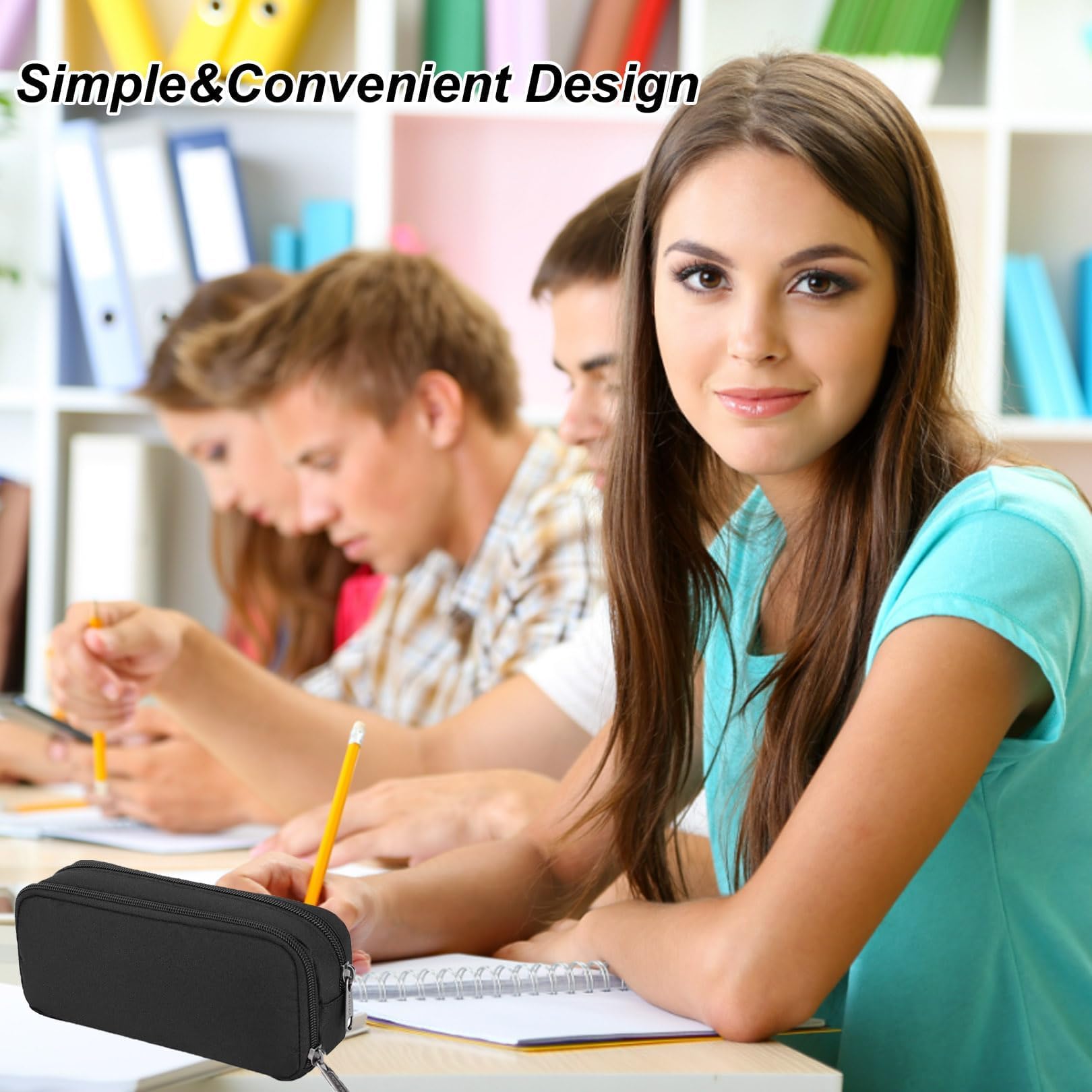 SUHAI 1 Pcs Zipper Black Large Pencil Case,Black Durable Stationery PencilCase Bag,Multifunctional PencilCase Bag PenBag for School College Office Adult Girls and Boys - Image 4
