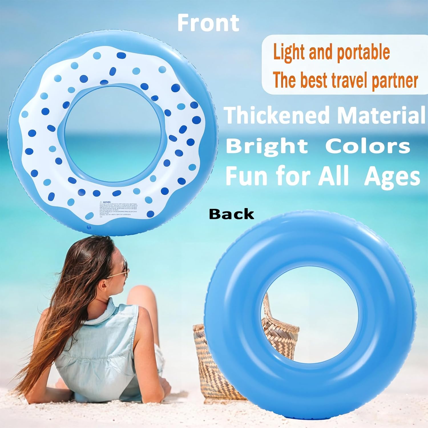 2pcs Pool Floats for Teens and Adluts -36 inch Dounut Pool Float Blue and Yellow Pool Tubes Swim Rings Pool Floaties for Beach Party Decorations