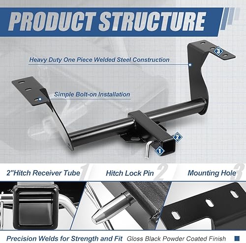 Miniatura 2 de Auto Dynasty Receptor y pasador de remolque trasero de 2 pulgadas de clase 3 compatible con Subaru Forester 2019-2023, recubrimiento en polvo negro
