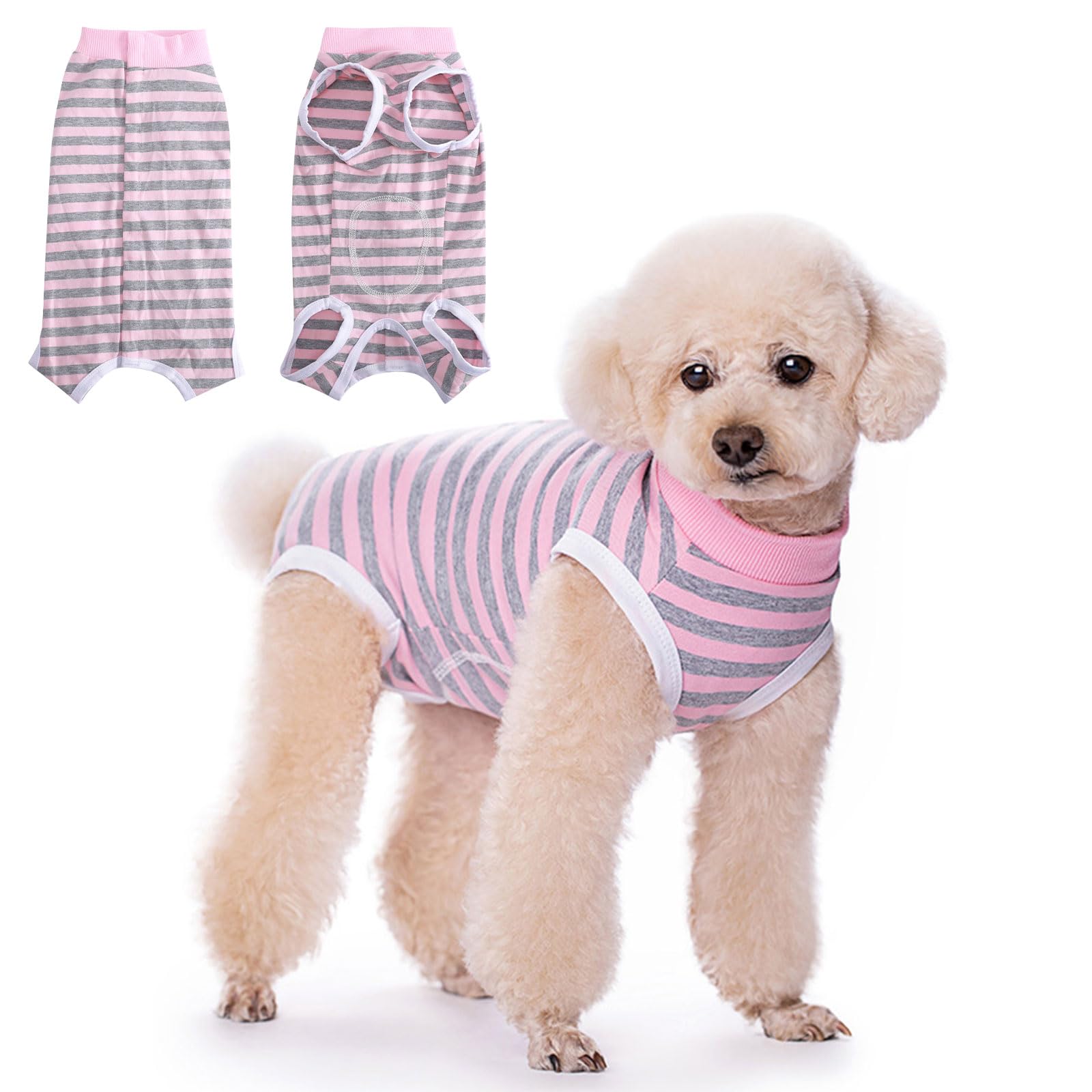 Dog Recovery Suit After Surgery - Soft Anti-Licking Pet Vest with Button Closure, Male/Female Post Surgery Body Suit for Abdominal Wound, Cone Alternative (XXL, Pink-Grey Stripe)