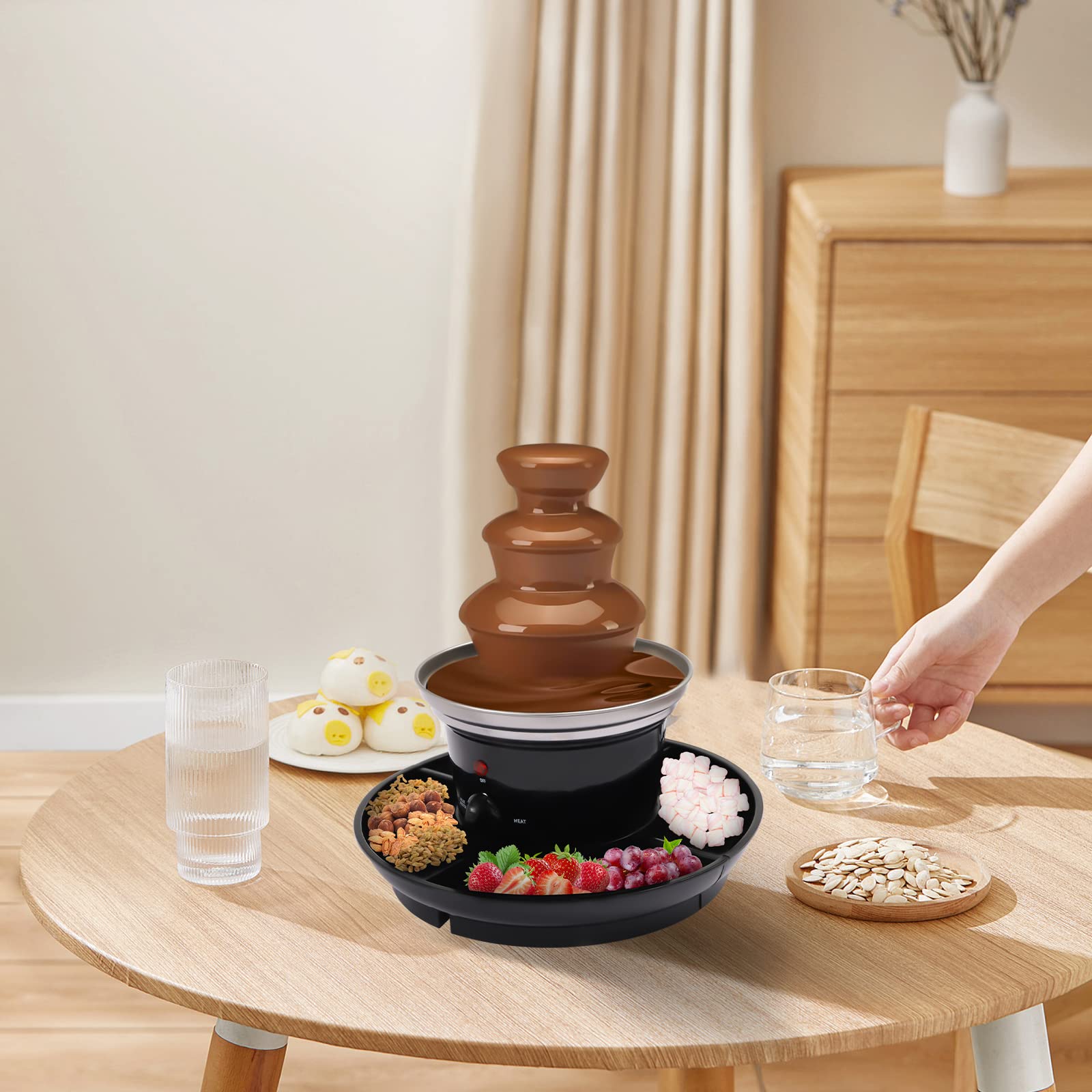 Chocolate Fondue Fountain, 3 Tier Electric Chocolate Fondue Fountain Machine, Luxury Cheese Cascading Fondue with Fruit Plate for Birthday Party Wedding Celebration