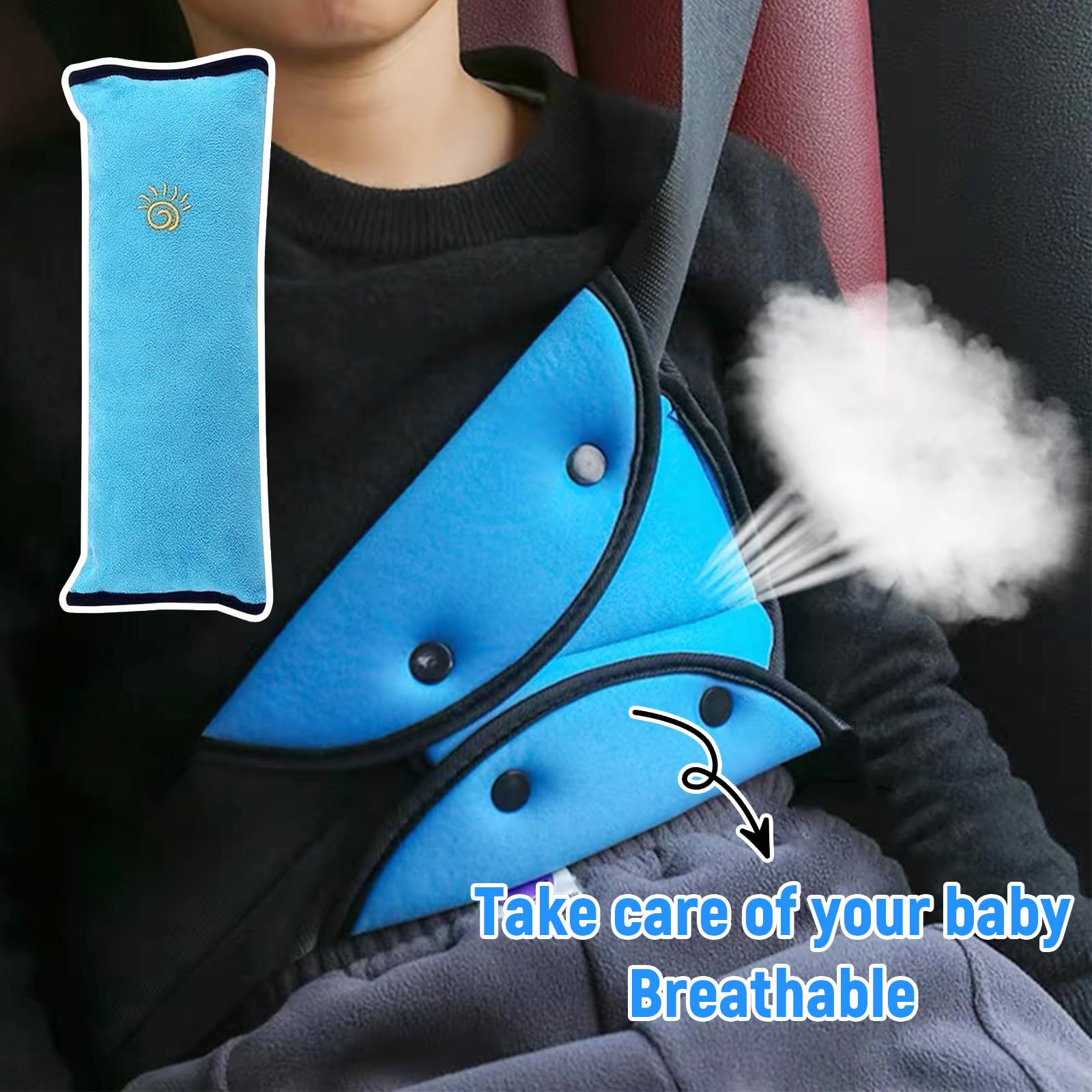 Set 4 Accessori Cintura Di Sicurezza Auto Per Bambini - 2 Regolatori Triangolari + 2 Cuscinetti Spalla