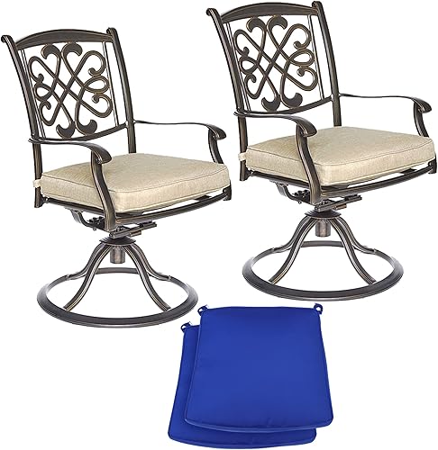 Juego de 2 sillas giratorias de aluminio para patio, sillas mecedoras suaves para todo tipo de clima, sillas bistró con 4 cojines de asiento para