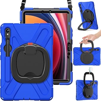 BRAECN Rugged Case for Galaxy Tab S10 Lite/S10 FE/S9 FE 10.9 Inch & S9/S8/S7 11 Inch 2025/2023 SM-X400/X520/X510/X710 | Heavy Duty Silicone Cover with Kickstand, Shoulder Strap & S Pen Holder, Blue