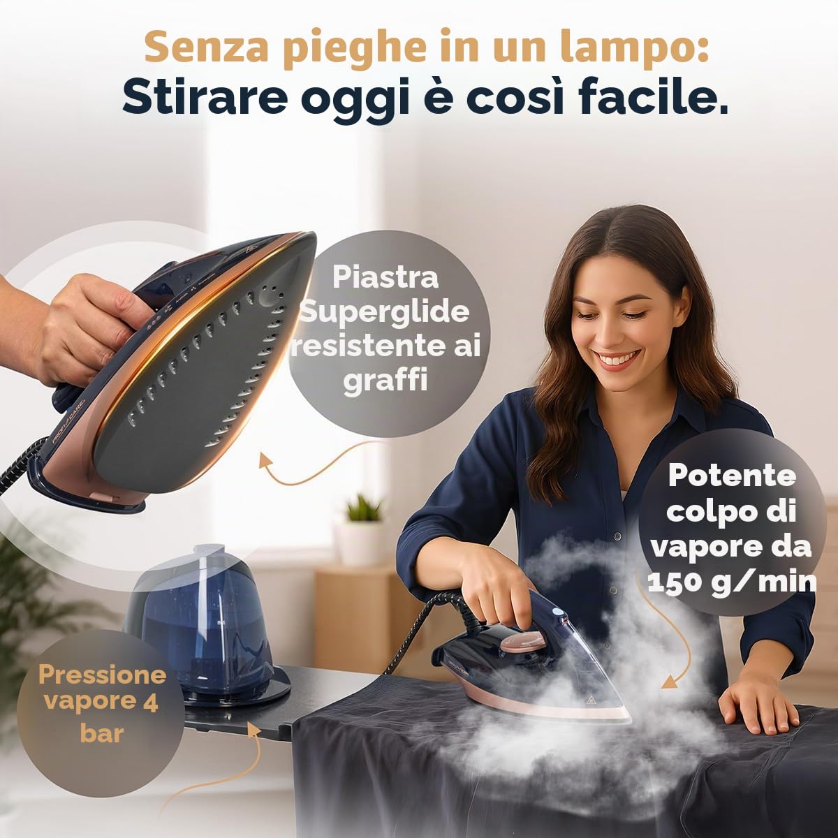 Stazione di stiratura a vapore ProfiCare® | Piastra in ceramica Superglide | Stazione di stiratura da 2400 W | Potente erogazione di vapore 150 g/min | Pressione 4 bar | PC DBS 3127