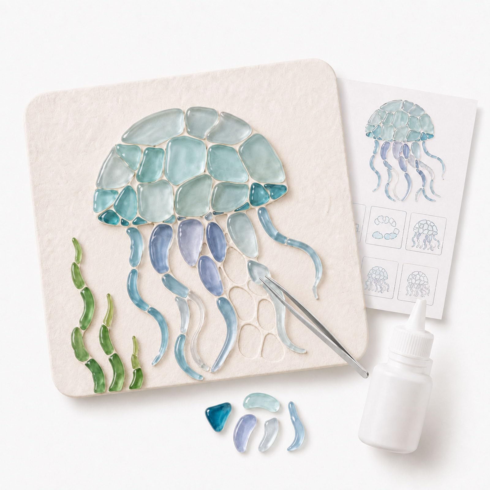 Jeeeun Sea Glass Art Kit for Adults, DIY Mosaic Craft, 4‑Inch Board (#F)
