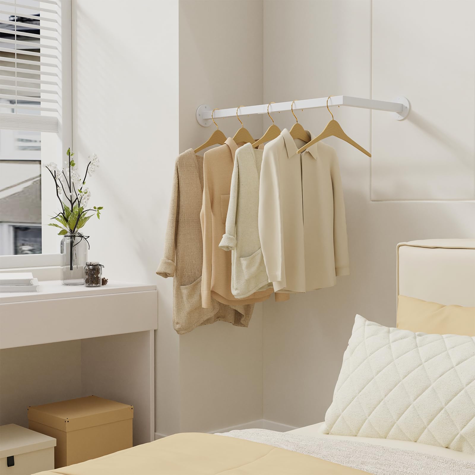 Yawinhe Kleiderstangen für die Wand,2Pack Garderobenstange L-Form,Weiß