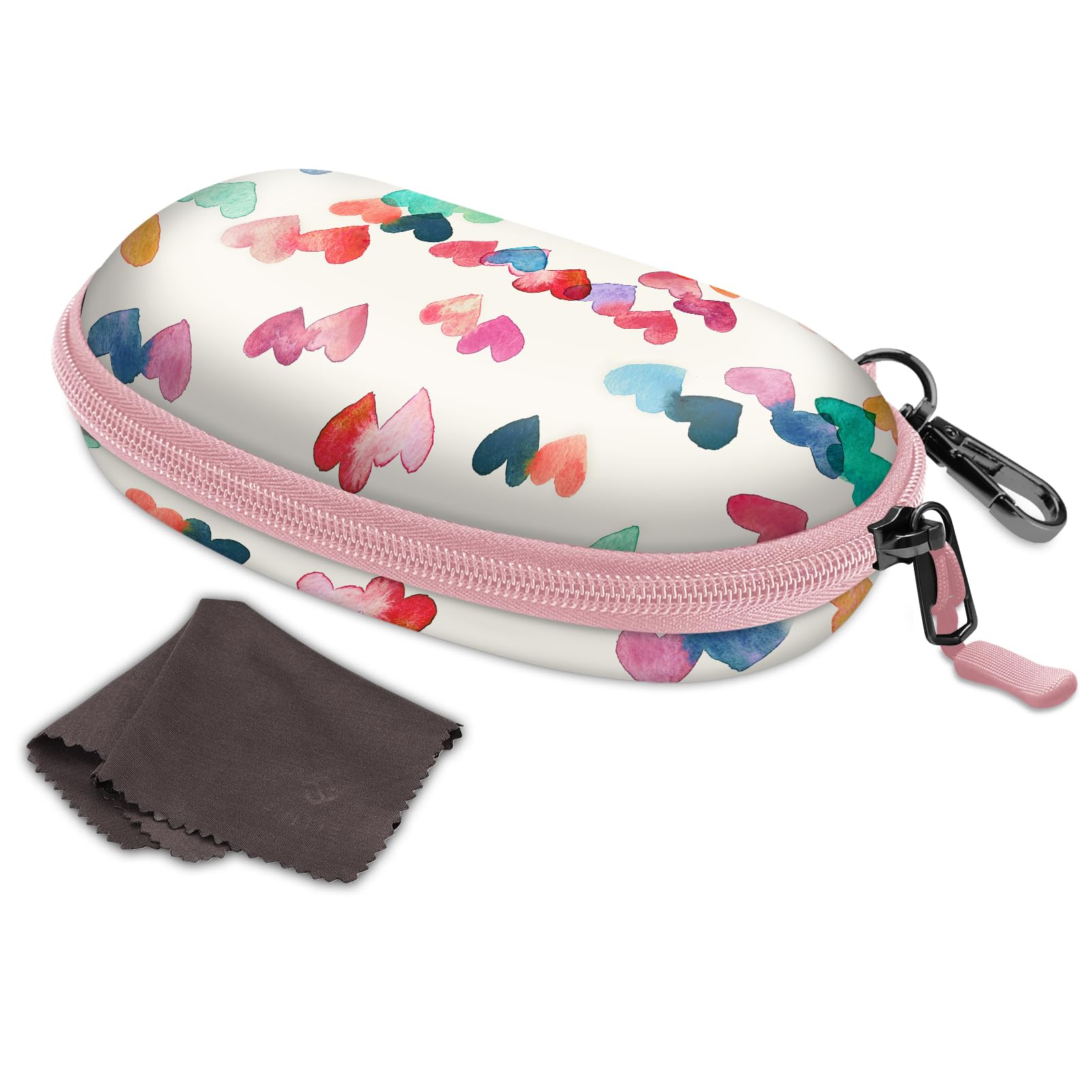 Fintie Sunglasses Case with Carabiner, Hard Shell Shockproof Sport Glasses Case Travel Zipper Eyeglasses Case, Raining Hearts, Medium