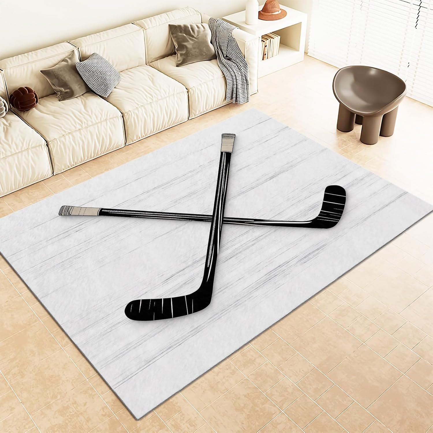 Hockey Tapis 90x150 cm Sports Moquette Antiderapant à Poils Courts Tapis 3D Lavable en Machine Convient aux Petits Salons Chambres Couloirs et Salles à Manger b-3111