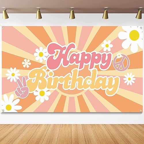 Miniatura 1 de Generic Decoraciones de fiesta de cumpleaños hippie Groovy - Pancarta de flores de margarita para baby shower, decoración de pared