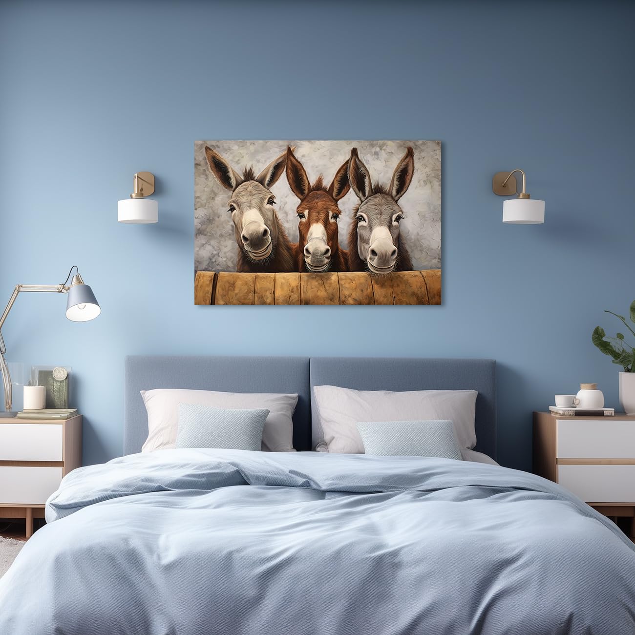 ZQQART Farmhouse Donkey Canvas Wall Art Funny Three Donkey Picture Prints Rustic Animal Painting Farm Kitchen Decor Framed Artwork (Funny Donkey,30L x 45W cm) - Image 4