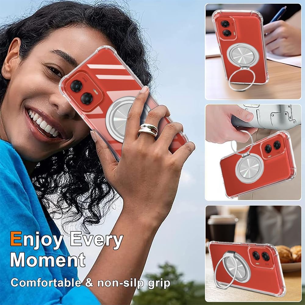 for Motorola Moto G Stylus 5G 2024 Phone Case with Screen Protector 360° Rotatable Ring Holder Kickstand/Stand [Non Yellowing] Transparent 4 Corners Shockproof Protective Cover Case - Crystal Clear - Image 5