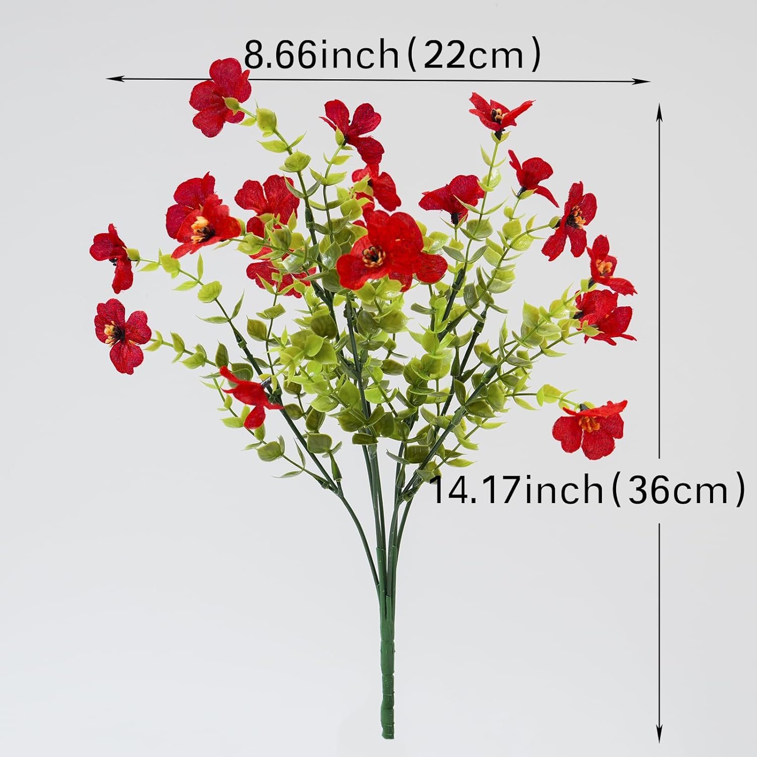 DUYONE Artificial Flowers Outdoor,UV Resistant Realistic Garden Artificial Plants,Bright 16 Bundles No-Fade Veranda Fake Faux Flowers,for Porches Patios Walkway Gardens Decor-Red