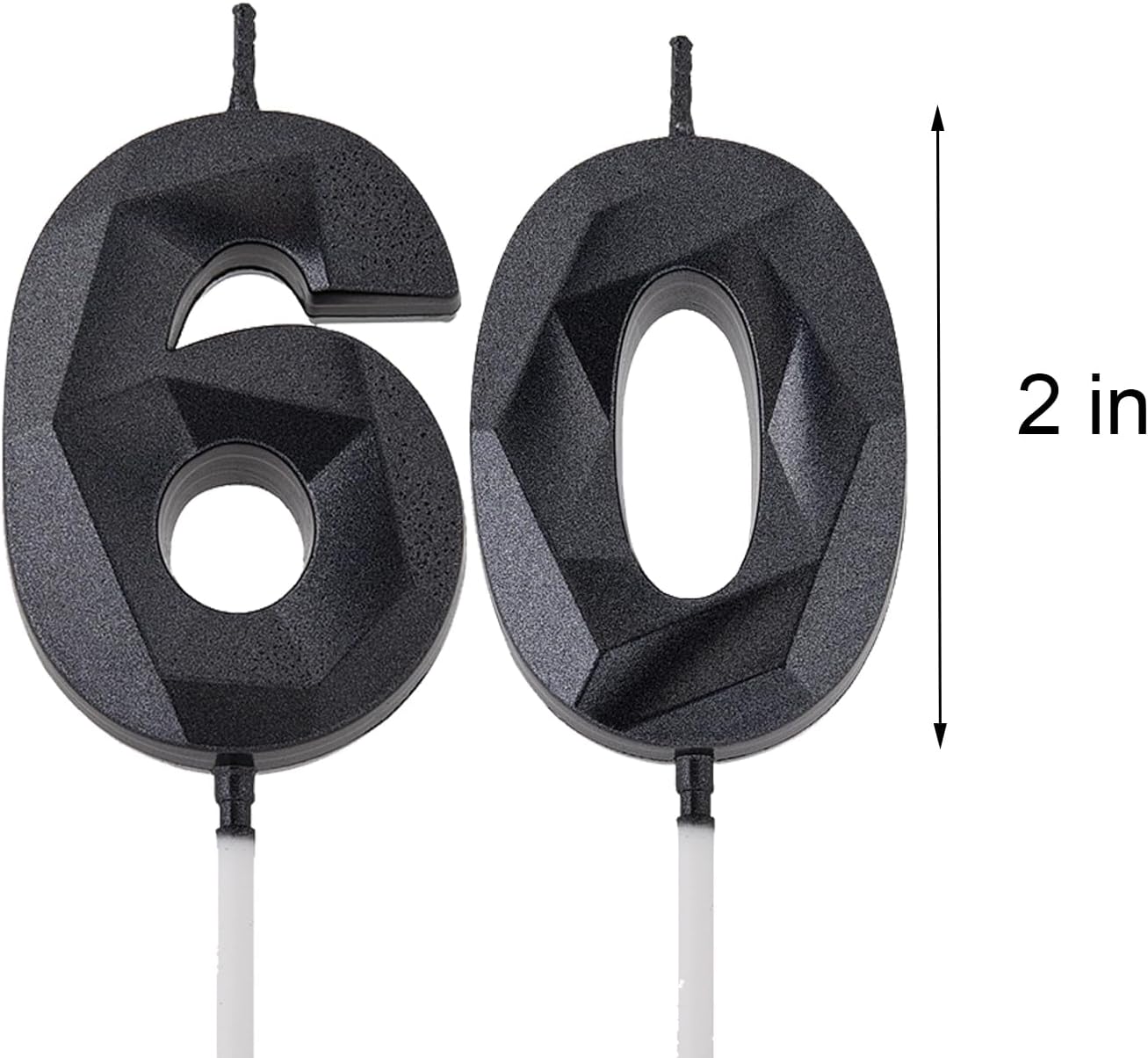 2 Inch Black 60 Birthday Candles,60th Birthday Decorations for Men Women