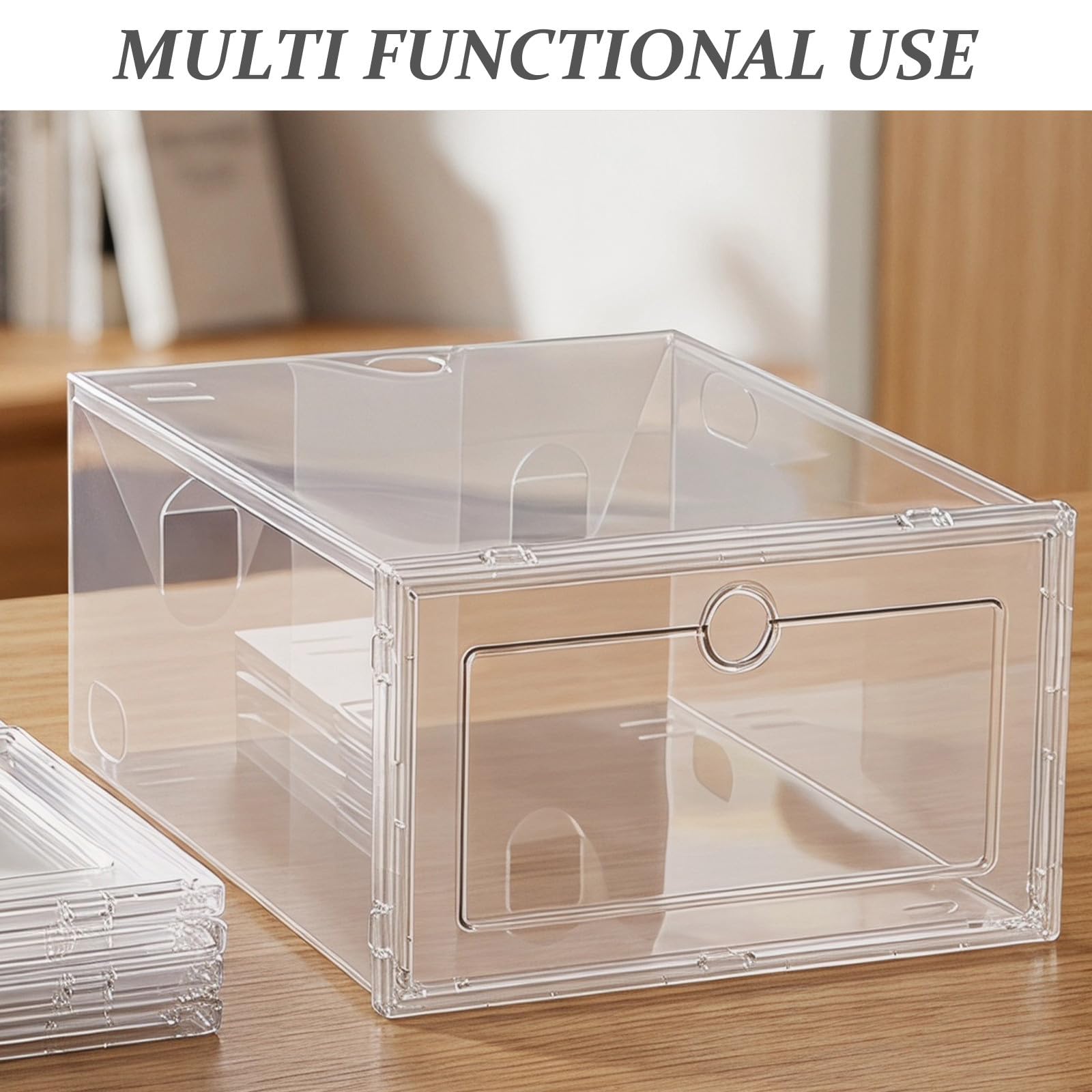 5 Piezas Cajas Plegables para Zapatos Diseño de Cajón Transparente de Pp, Apilables y Resistentes, Ideales para Dormitorios y Casas, 33x24x14cm