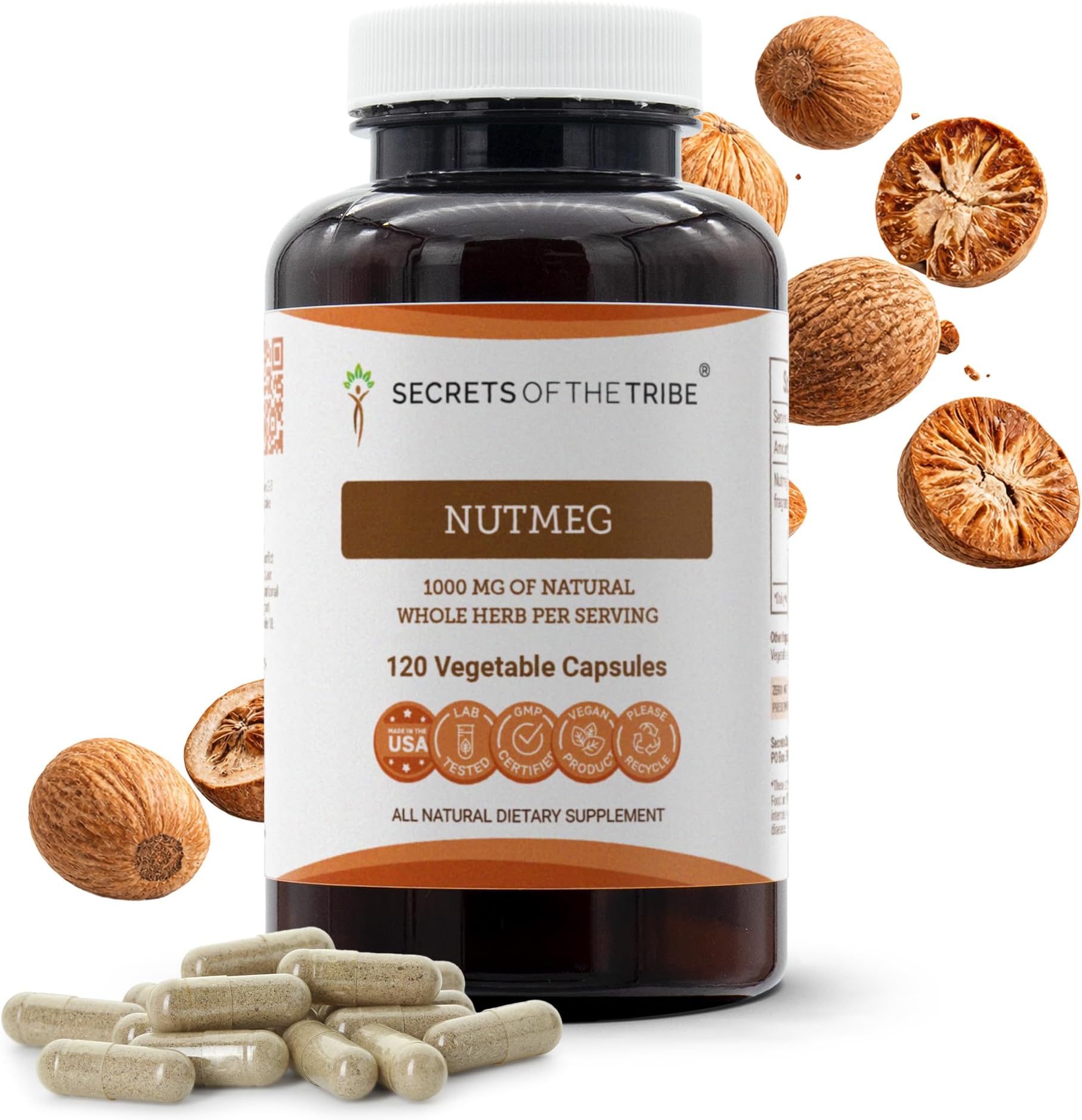 Nutmeg 120 Capsules, 1000 mg, Nutmeg (Rou Dou Kou, Myristica Fragrans) Dried Nut (120 Capsules)