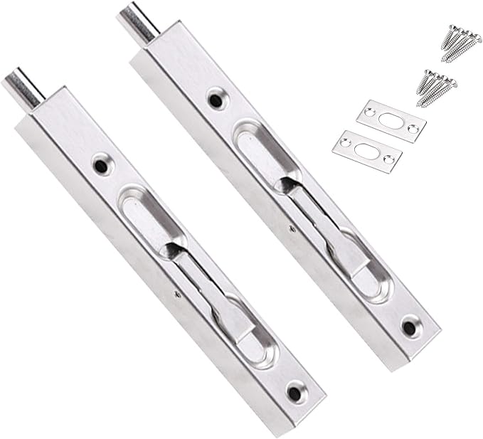 2 Pcs Door Flush Bolt Guard Concealed Slide Bolt Lock 6 Inch