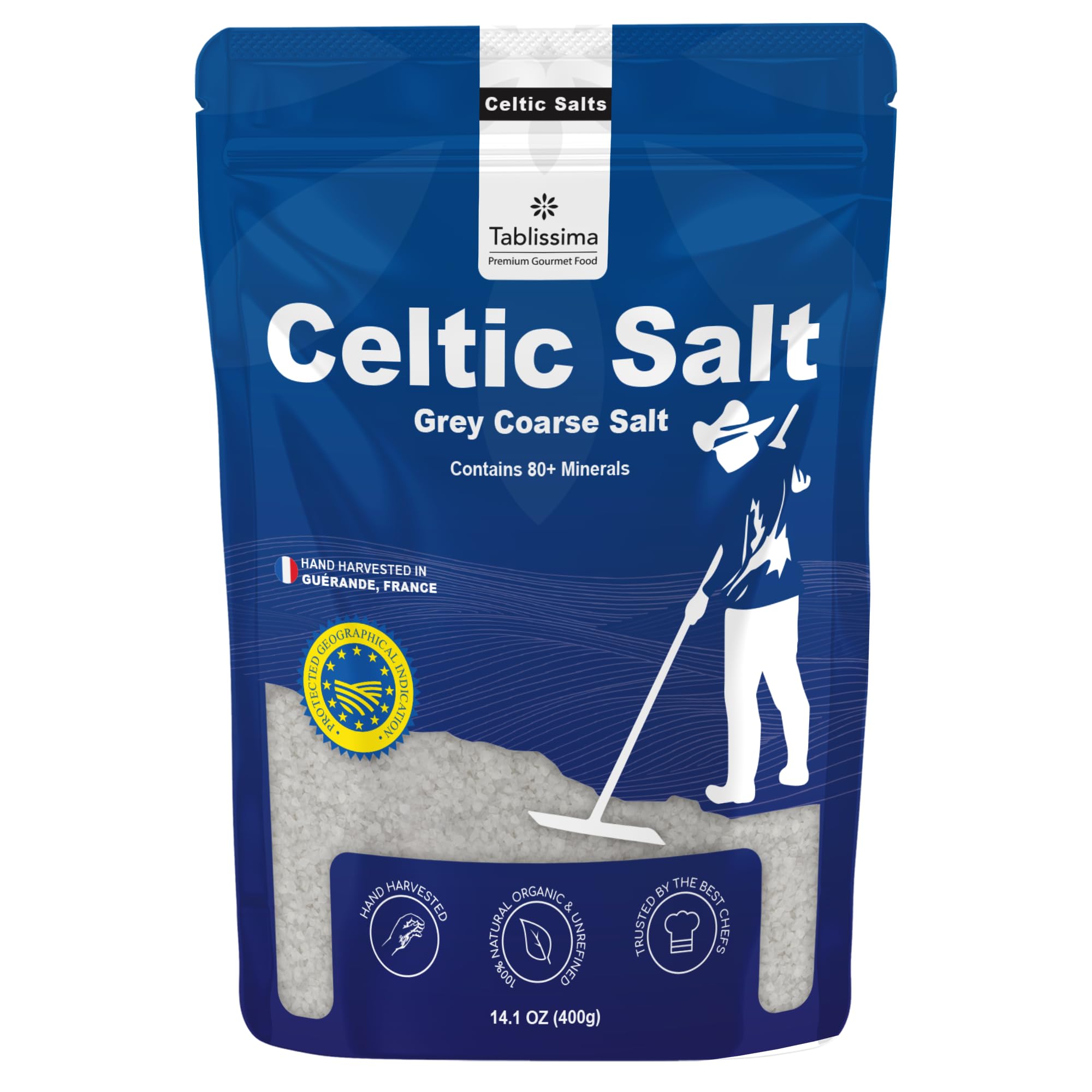 TABLISSIMANatural Grey Coarse Celtic Salt from Guerande, France | Hand Harvested, Rich in Minerals with +80 Essential Nutrients | 14.1 Oz (400 Grams)