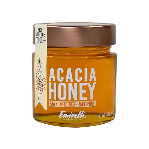 Emirelli - Miel de acacia, cruda y 100% pura, totalmente natural, sin aditivos ni conservantes, sin OMG, sin gluten, kosher y Halal, tarro de vidrio Emirelli - Miel de acacia, cruda y 100% pura, totalmente natural, sin aditivos ni conservantes, sin OMG, sin gluten, kosher y Halal, tarro de vidrio