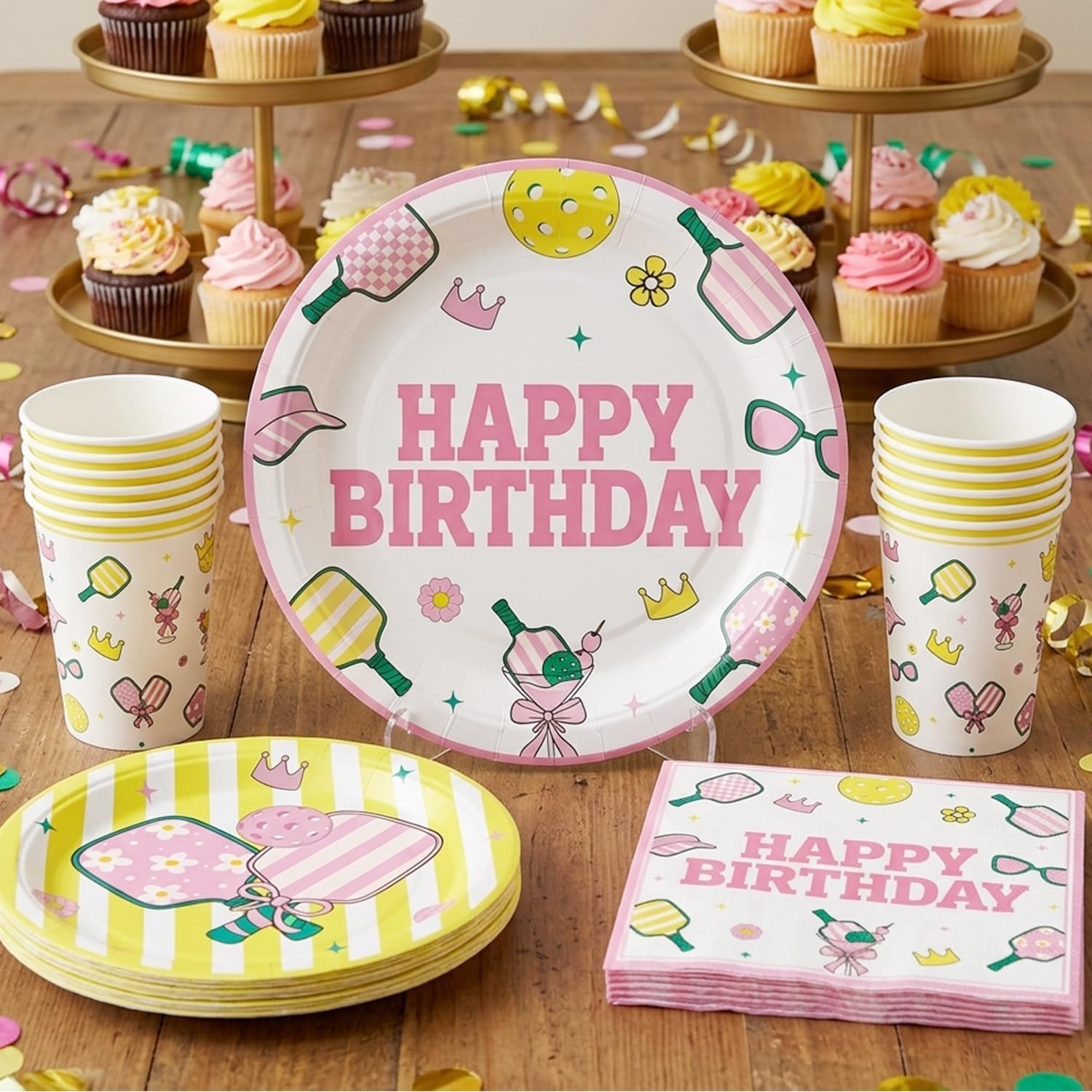 205pcs Pickleball Birthday Decorations Tableware Set, for 25 Guests image 5