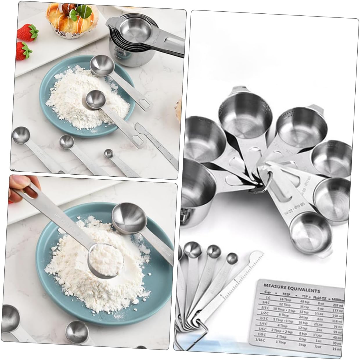 15pcs Stainless Steel Measuring Cups Spoons Set Kitchen Multi-purpose Scoop Portable Rice Spoon Cup for Kitchen