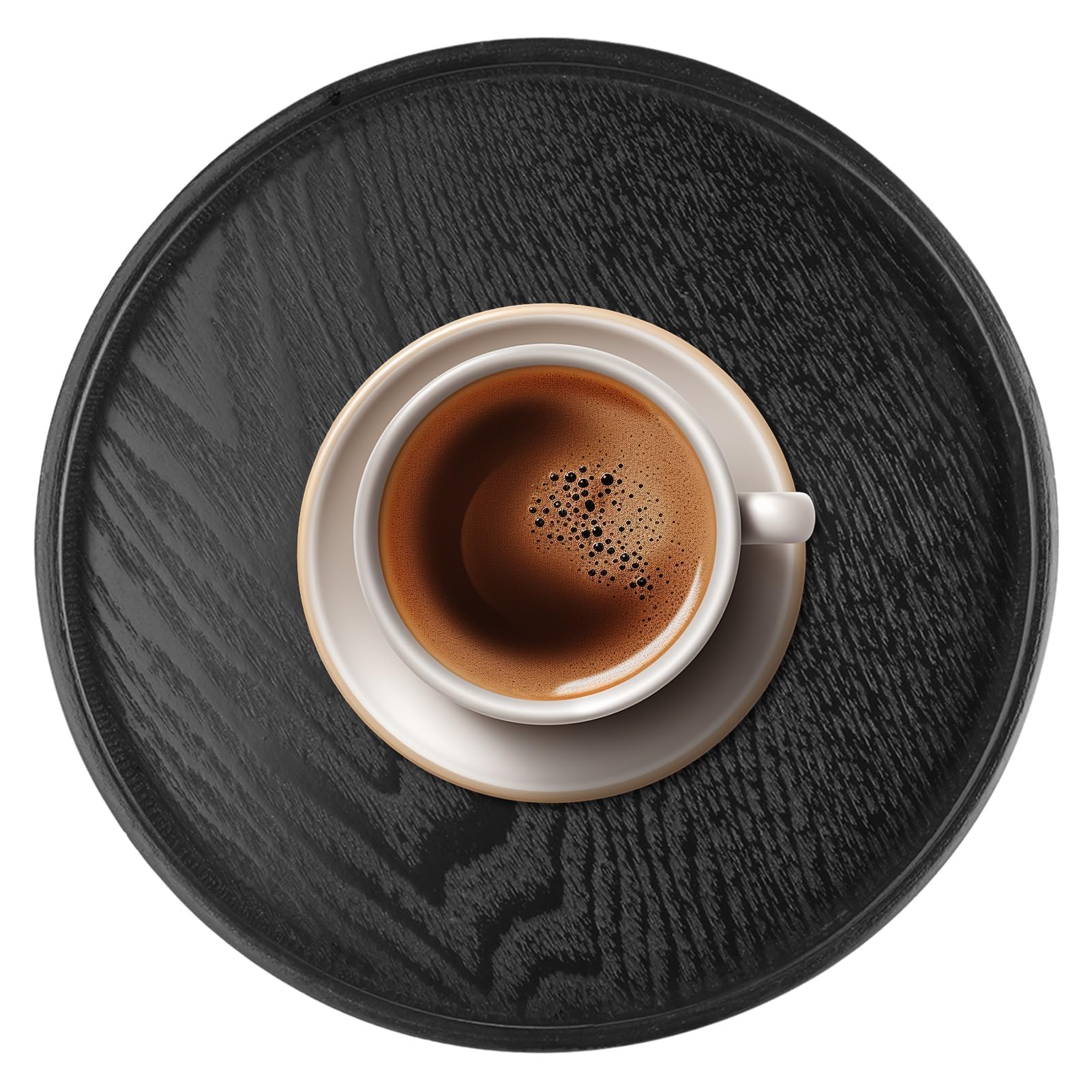Agatige Black Round Serving Tray, Solid Wood Non Slip Tea Coffee Snack Food Meals Serving Plate Bar Server Ottoman Breakfast Tray with Raised Edges for Party Hotel Catering (L 27CM)
