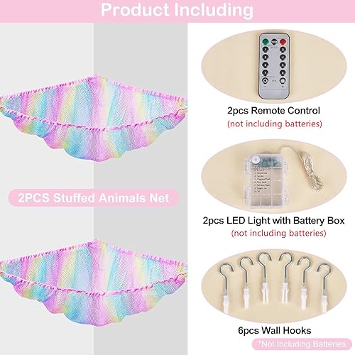 Vista 120 de Basumee Red de animales de peluche o hamaca con luz LED, hamaca de red de juguetes para almacenamiento de animales de peluche, hamacas para Azul