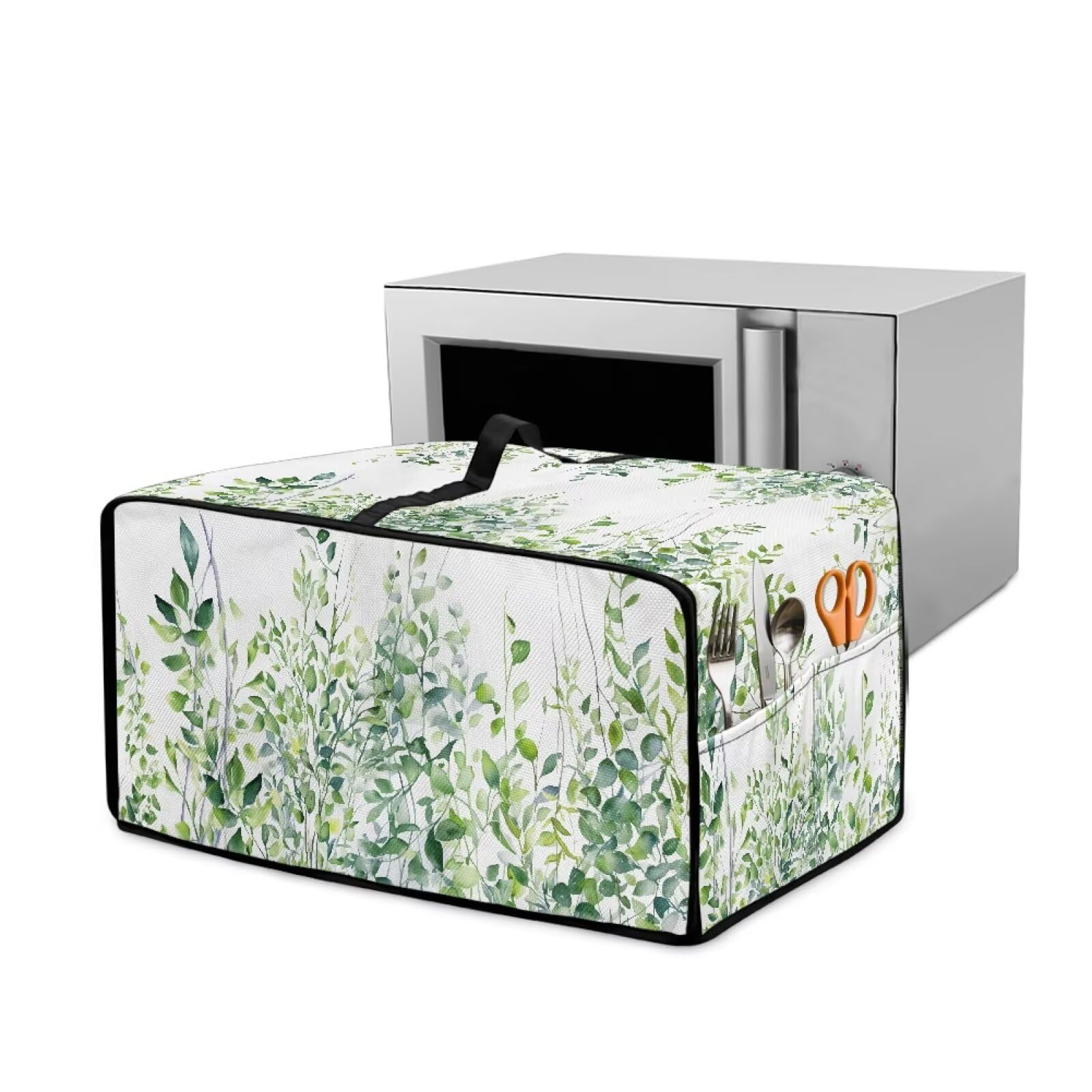 Wanyint Small Appliance Cover for Toaster Oven with Accessory Pockets Stain-Resistant Dust-Proof Microwave Oven Small Appliance Cover Case, 22.5 x 18.5 x 13 Inches, Leaf Green White