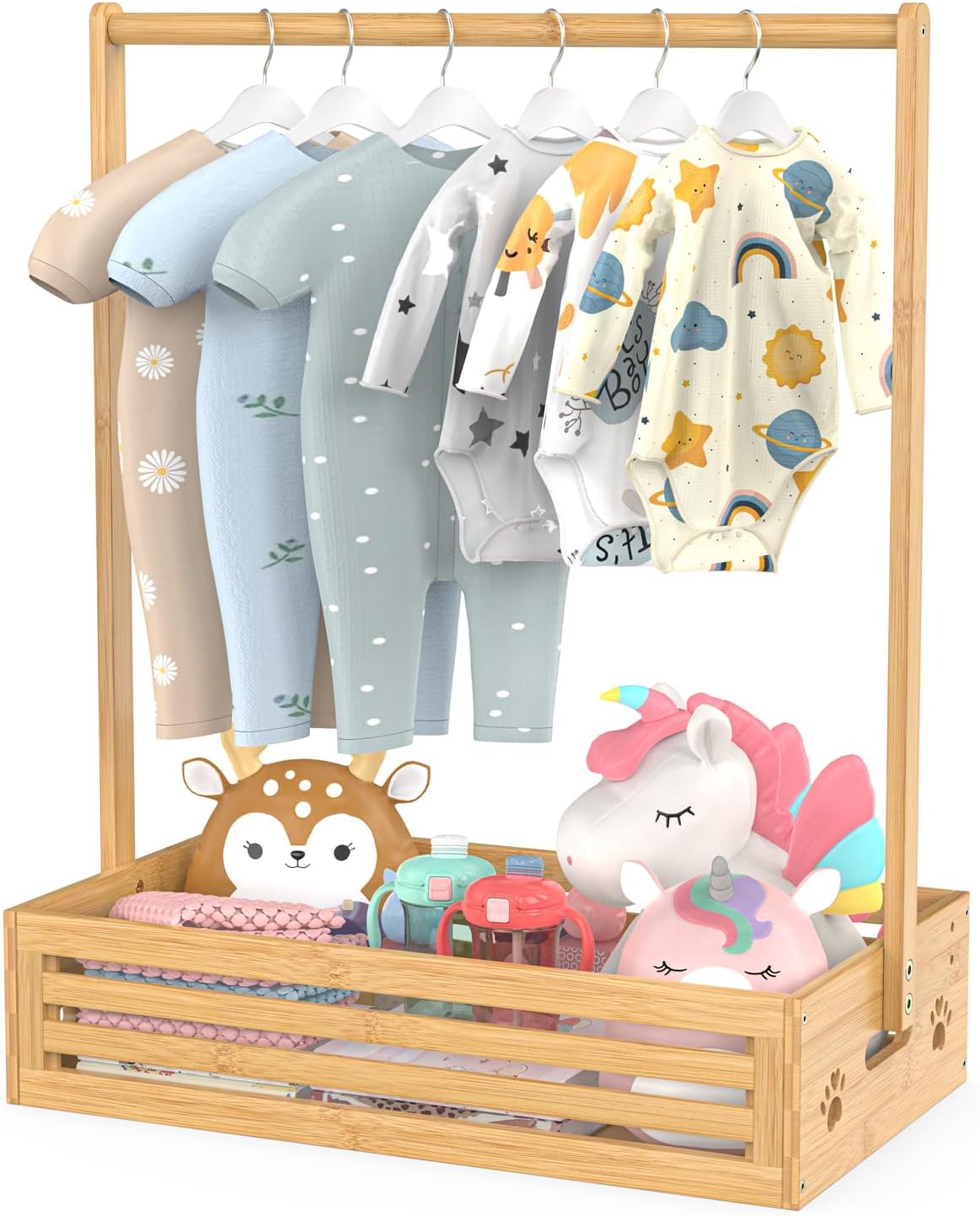 Aleawol Dog Clothes Rack With 6pcs Pearl Hangers, Wooden Pet Baby Kids Clothing Racks Dress Up Dolls Storage Hanging Rail Garment (Cream Color - View #12