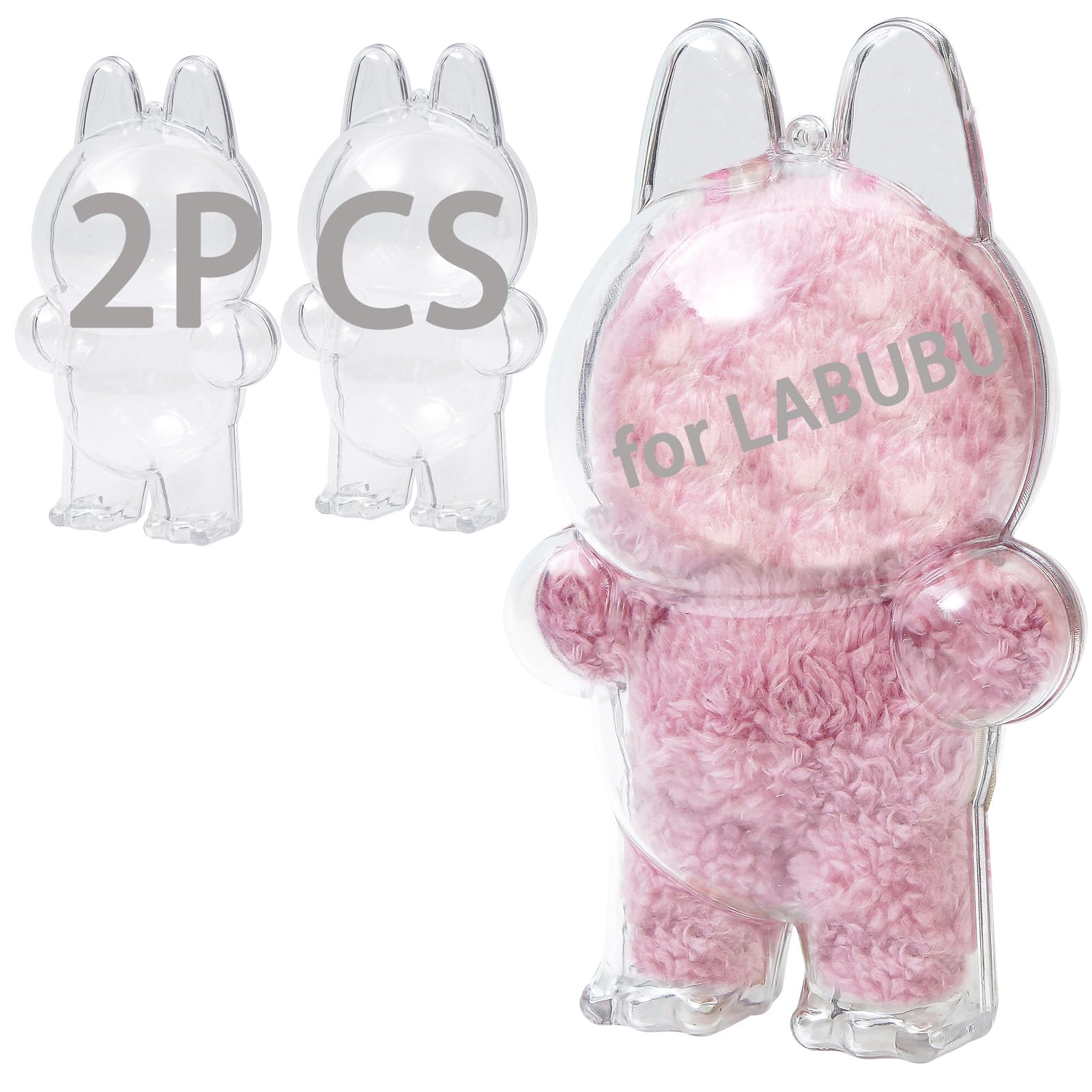 2PCS Intended for Labubu case?Clear Figure Display Bag with Keychain for Doll,Plastic Protective Cover(Doll Excluded, 2PCS Style Standing)