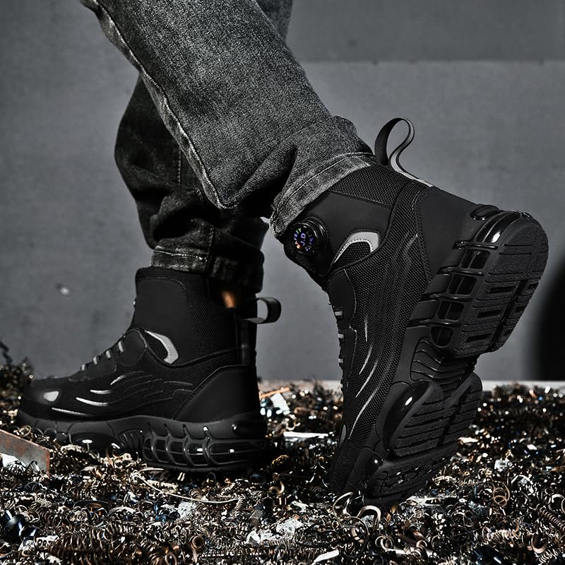 Safety High-Top Work Boots, Black and Gray Mesh, Steel Toe Safety Shoes, Industrial Construction Protective Footwear3