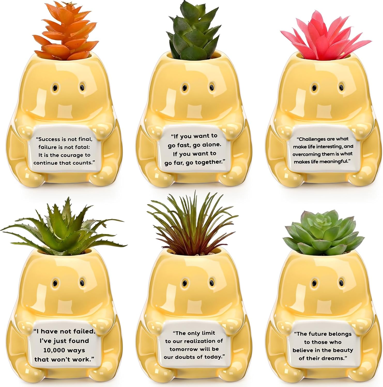 6 Pack 2.95 Inch Cute Elephant Ceramic Succulent Planter Pots with Drainage Hole Mini Inspirational Flower Planter Tiny Cactus Pot for Indoor Outdoor Plant Encouragement Gift for Women Men