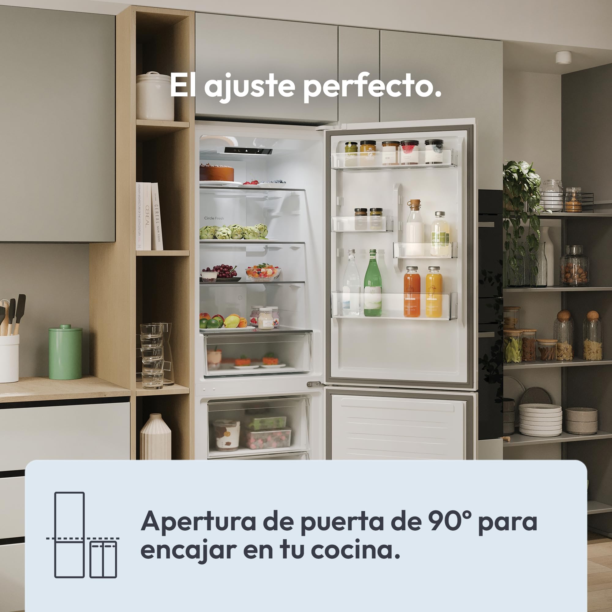 Candy Fresco 300 CNCQ2T618AW, Frigorífico Combi, Capacidad 355L, Total No Frost Circle+, Cajón Verdulero, Control Electrónico de temperatura, 60x185cm, Iluminación LED, Puerta Reversible, 38DB, Blanco