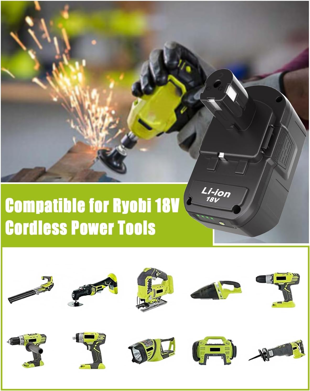 18v Battery and Charger, 2Pack 7.0Ah Replacement for Ryobi 18V Batteries and 2Port P117 Charger Combo Compatible for Ryobi ONE+ Battery P100 P102 P103 P105 P107 P108 P118 - Image 8