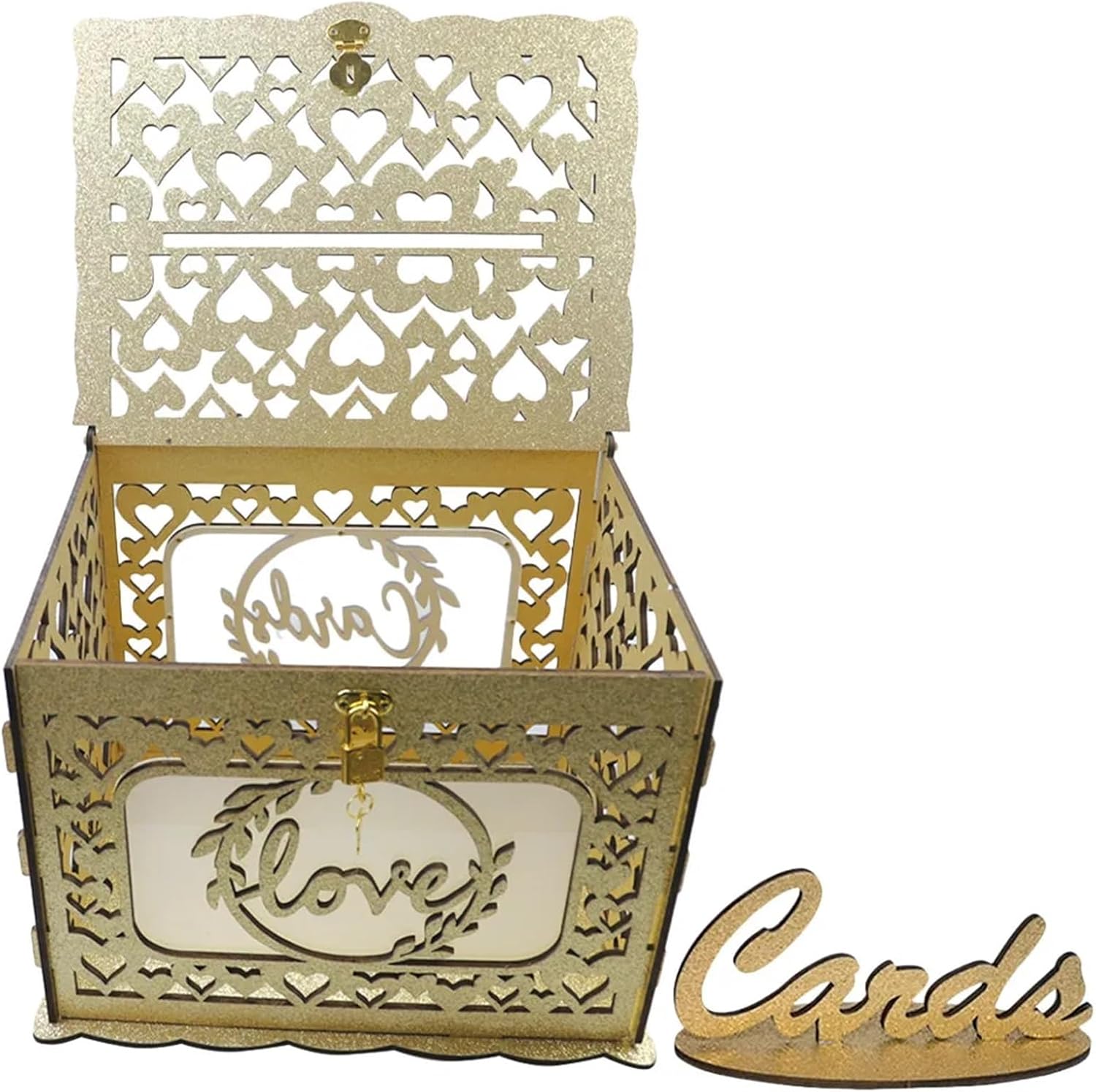 1 Set Hollow Wooden Card Box Large Capacity Wedding Birthday Shower Greeting Cards Money Storage Decoration for Party Reception Anniversary