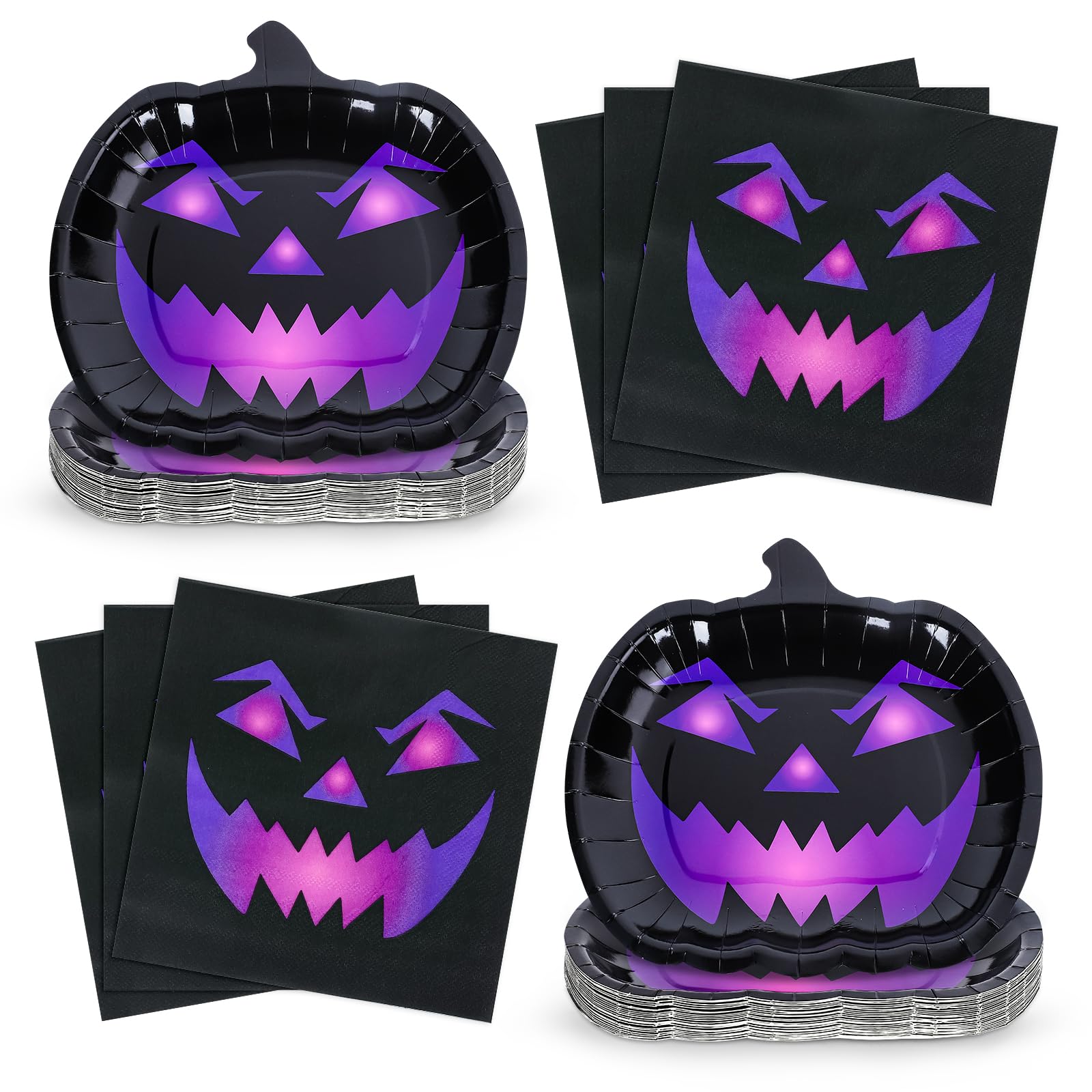 Assiettes Halloween violettes et noires au design citrouille chic