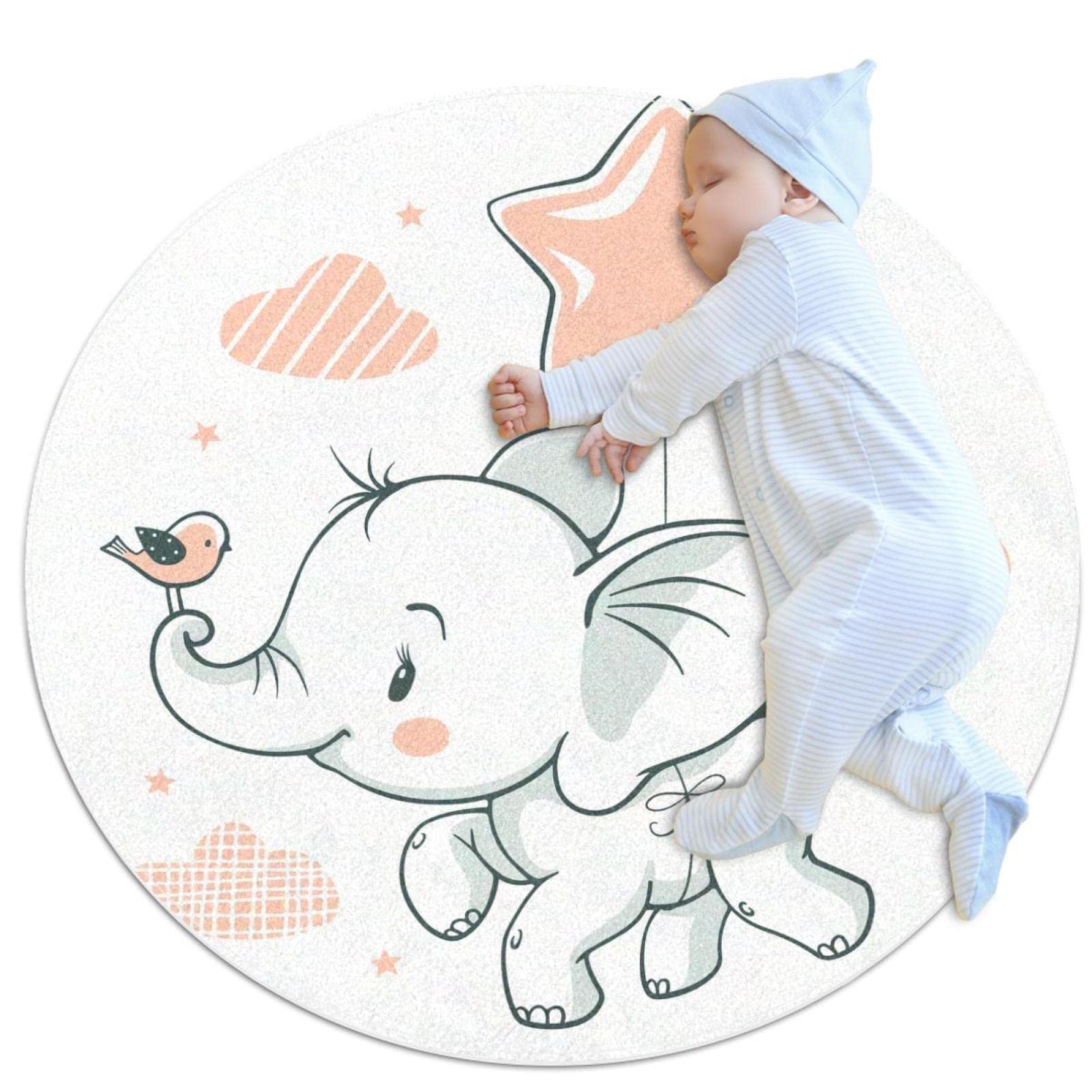 Alfombra de área de juego para niños alfombra redonda infantil de elefante 80cm